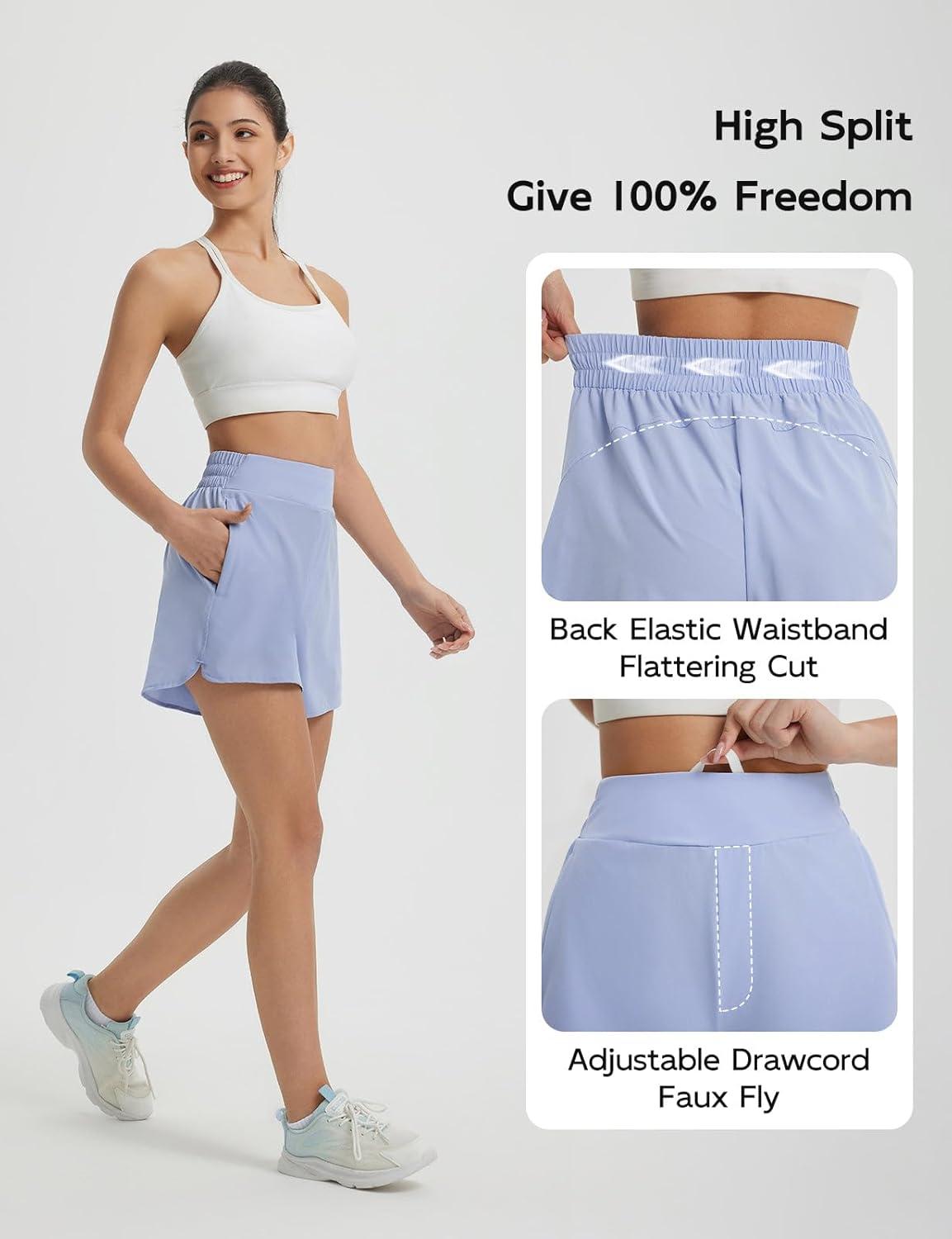 imagebaleaf Womens 3quot Workout Shorts High Waisted Athletic Running Shorts with Liner Sports Lightweight Quick DryLight Blue