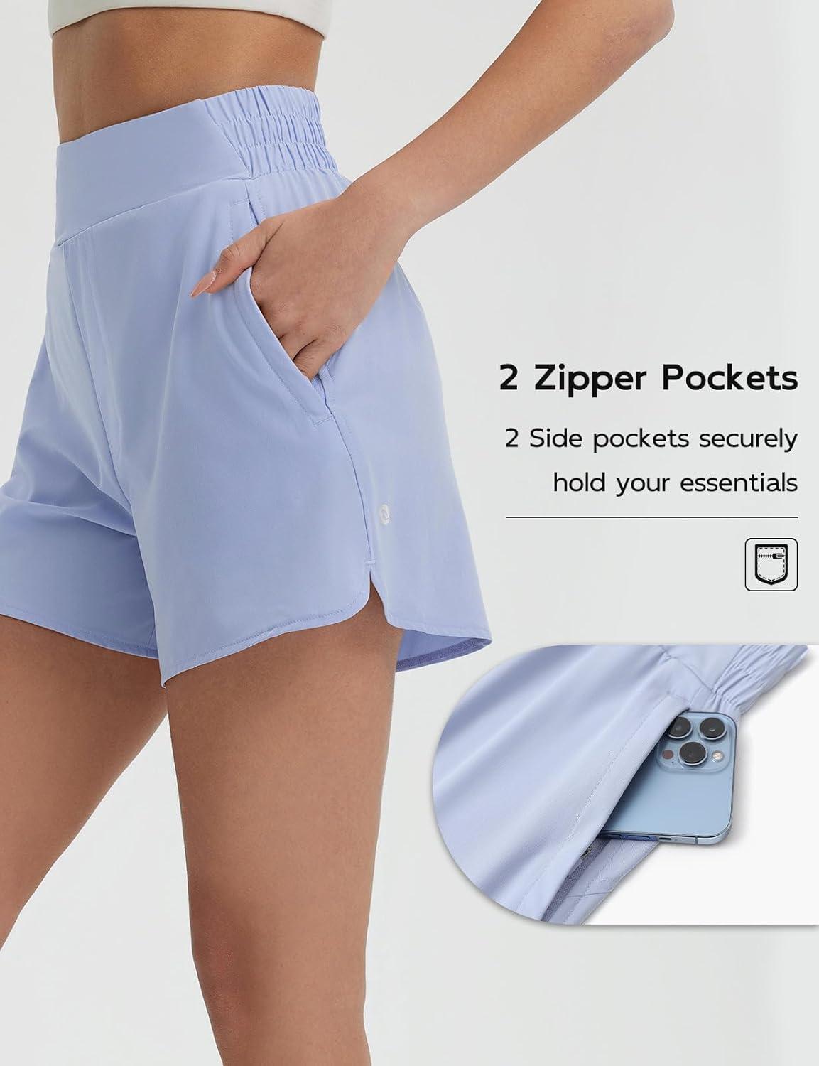 imagebaleaf Womens 3quot Workout Shorts High Waisted Athletic Running Shorts with Liner Sports Lightweight Quick DryLight Blue