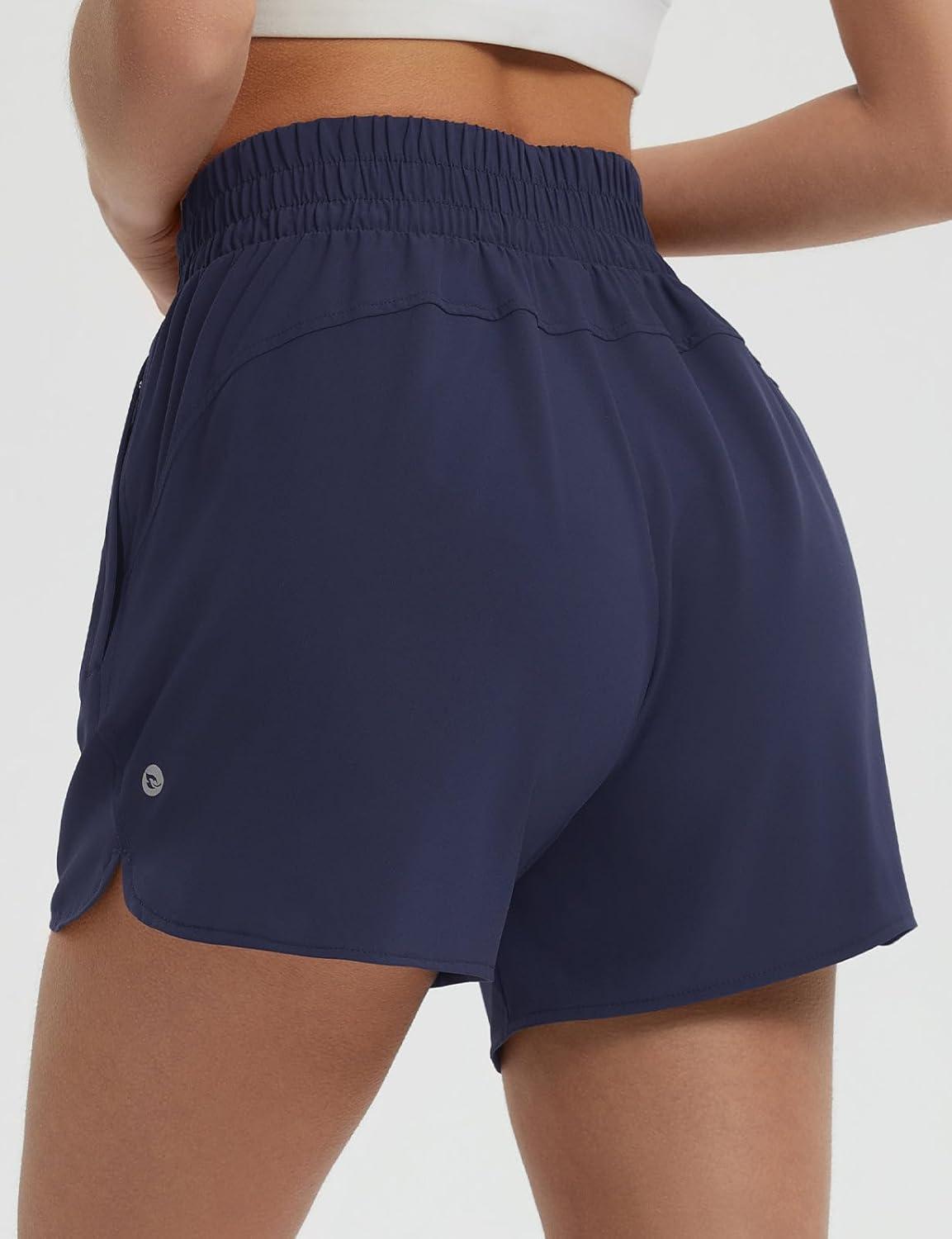 imagebaleaf Womens 3quot Workout Shorts High Waisted Athletic Running Shorts with Liner Sports Lightweight Quick DryNavy Blue