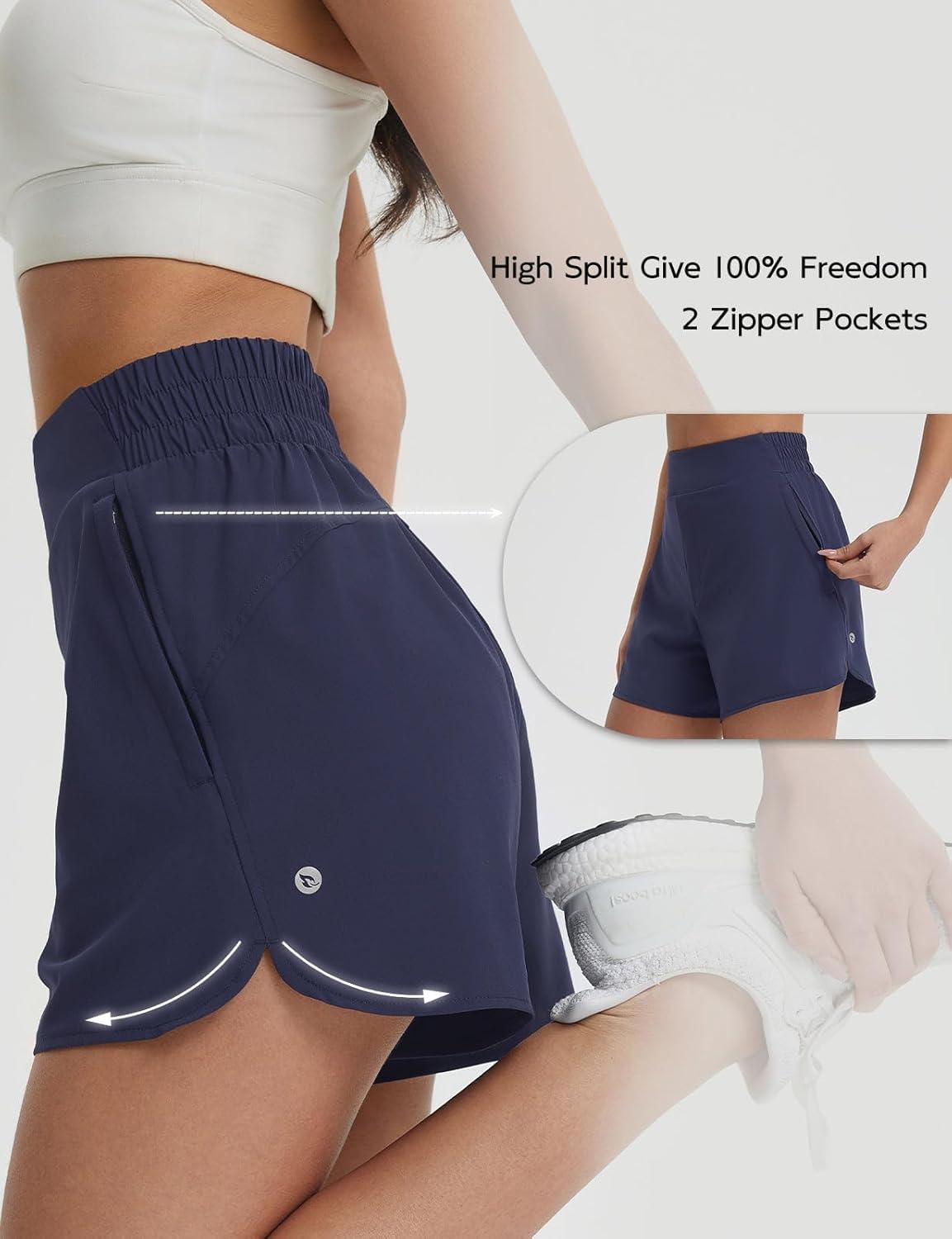 imagebaleaf Womens 3quot Workout Shorts High Waisted Athletic Running Shorts with Liner Sports Lightweight Quick DryNavy Blue