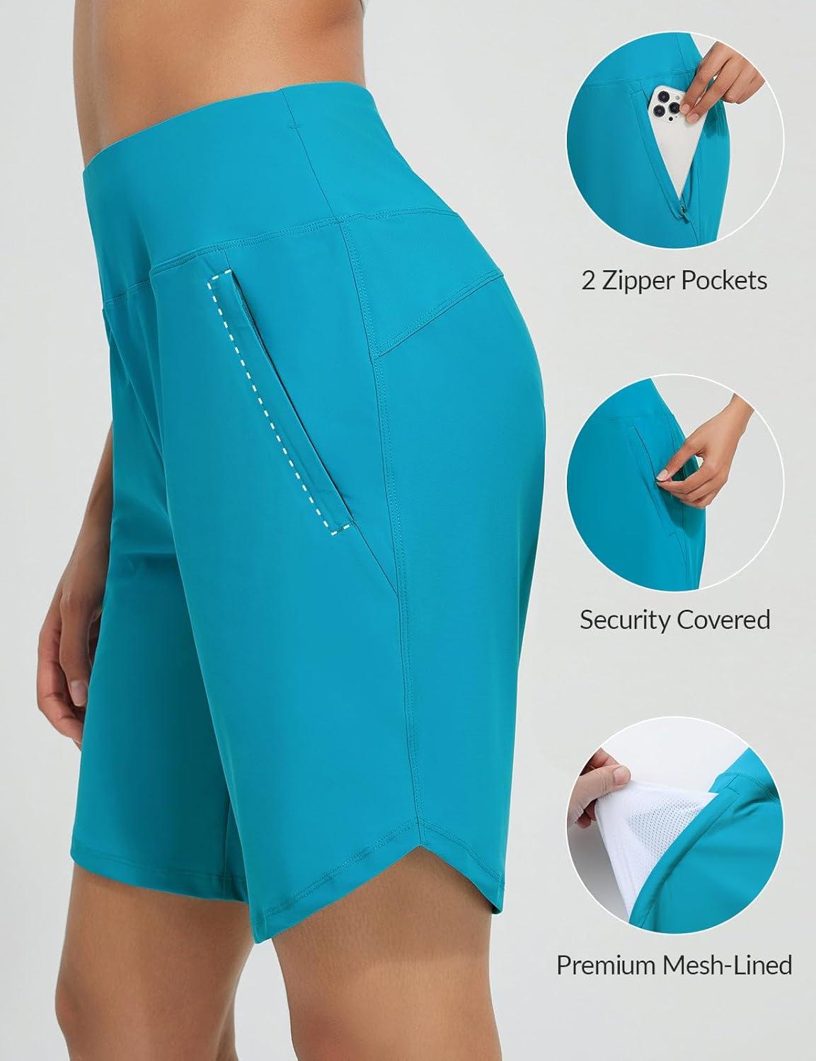 imagebaleaf Womens 3quot5quot7quot9quot High Waisted Swim Board Shorts Quick Dry Swimsuits Bottoms Trunks with PocketsAqua Blue