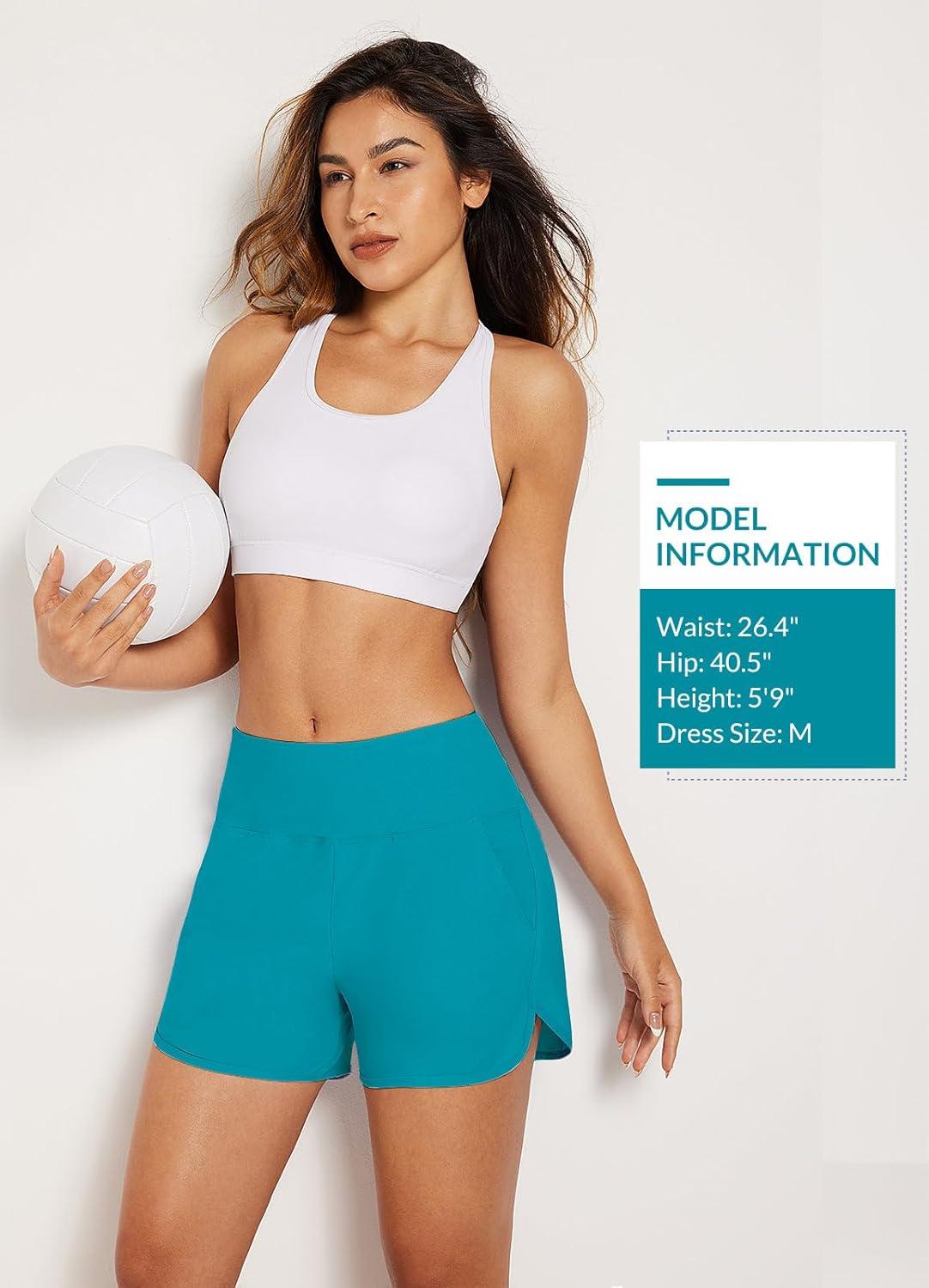 imagebaleaf Womens 3quot5quot7quot9quot High Waisted Swim Board Shorts Quick Dry Swimsuits Bottoms Trunks with PocketsAqua Blue