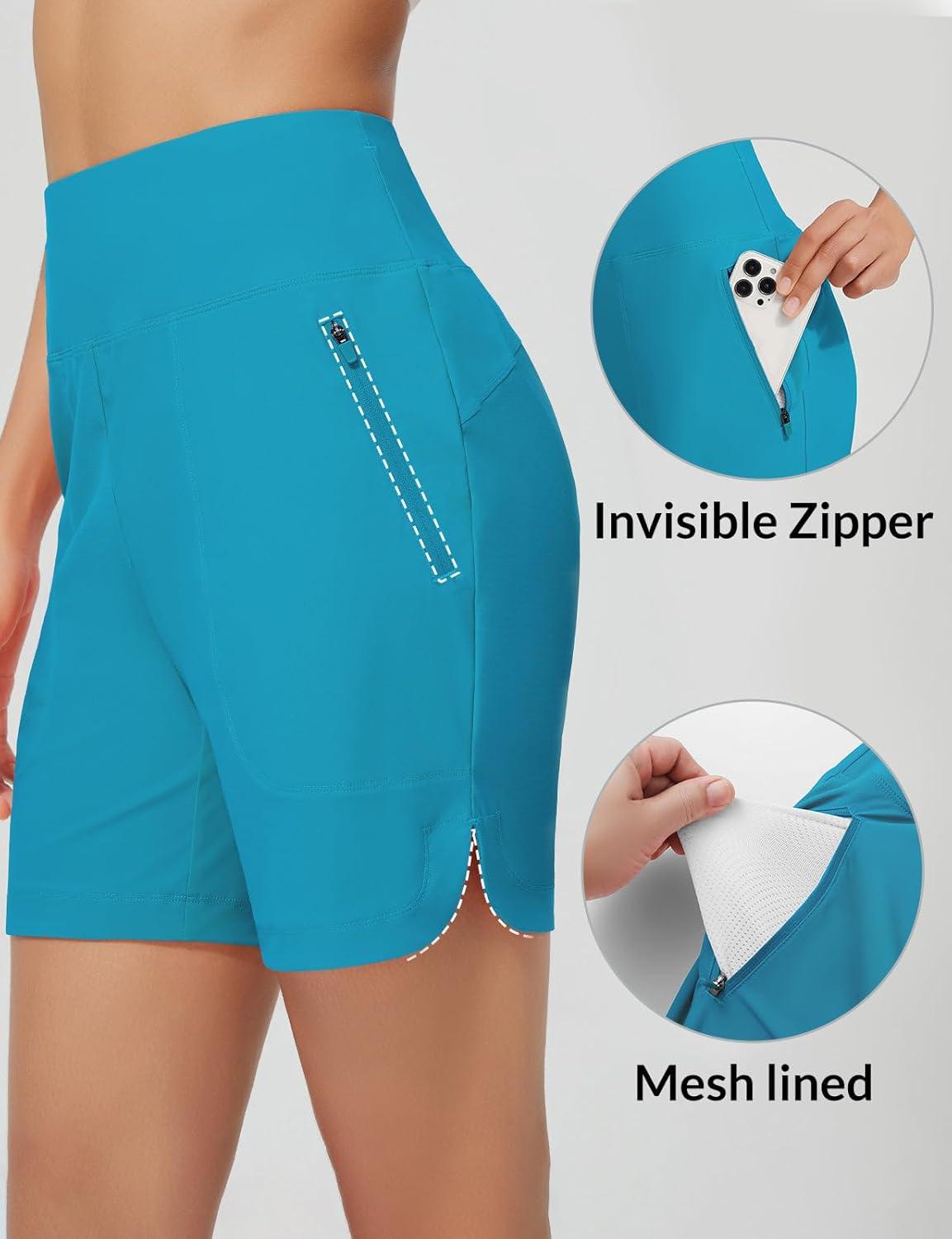 imagebaleaf Womens 3quot5quot7quot9quot High Waisted Swim Board Shorts Quick Dry Swimsuits Bottoms Trunks with PocketsAqua Blue