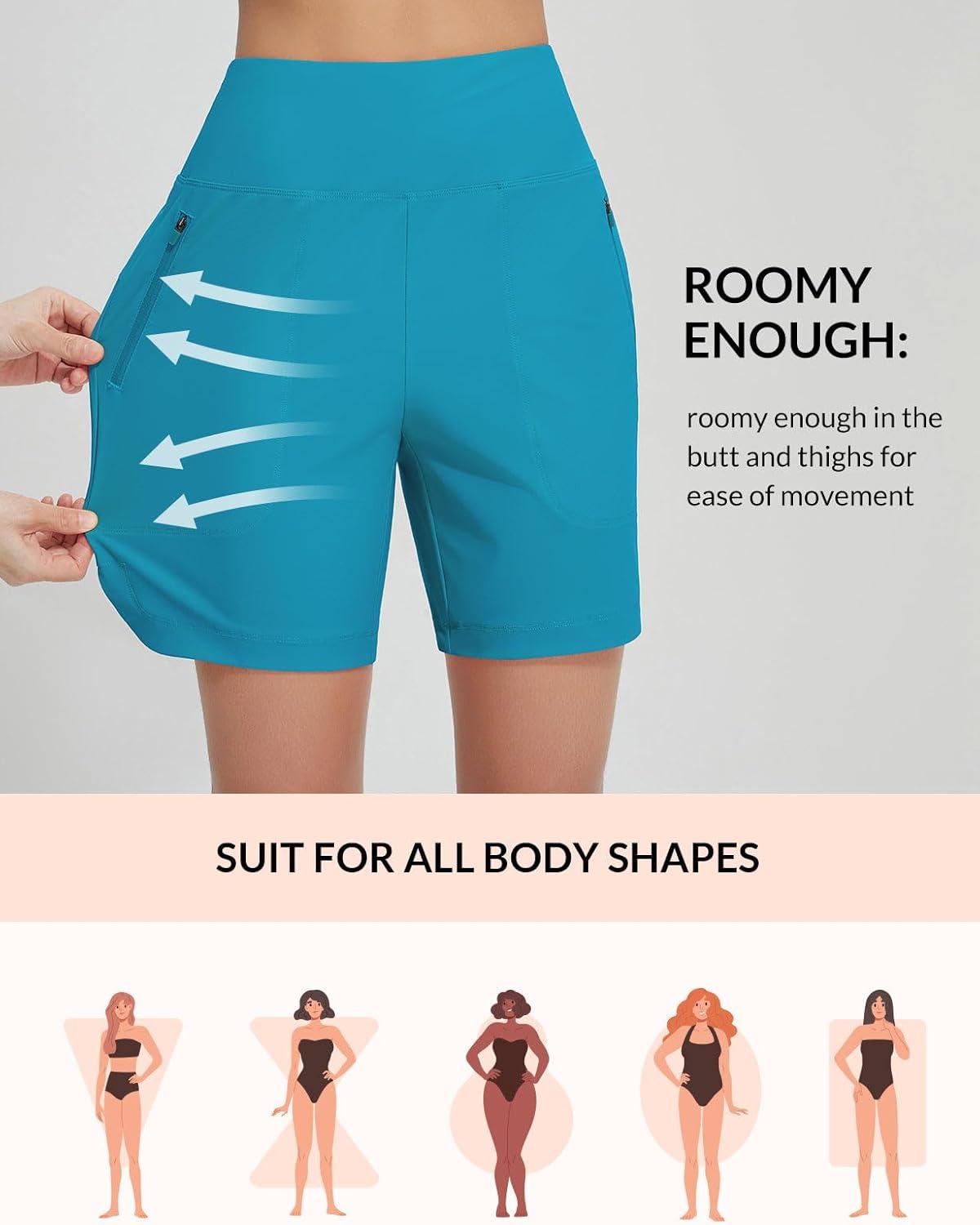 imagebaleaf Womens 3quot5quot7quot9quot High Waisted Swim Board Shorts Quick Dry Swimsuits Bottoms Trunks with PocketsAqua Blue