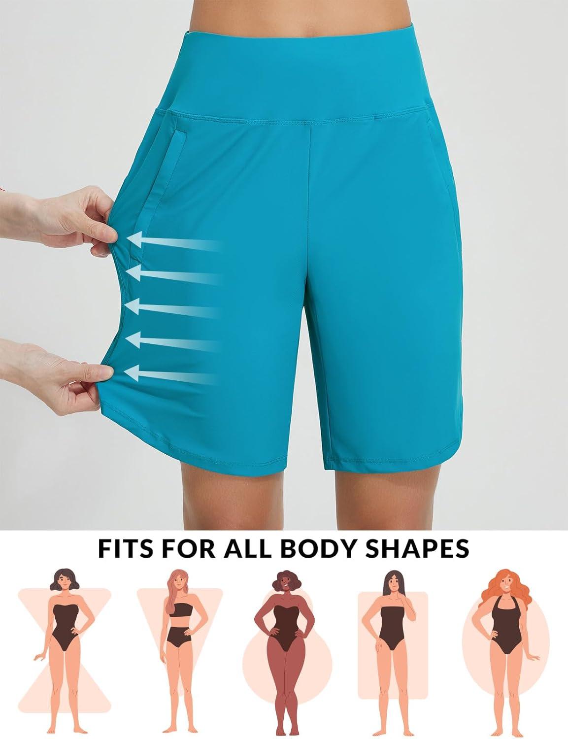 imagebaleaf Womens 3quot5quot7quot9quot High Waisted Swim Board Shorts Quick Dry Swimsuits Bottoms Trunks with PocketsAqua Blue