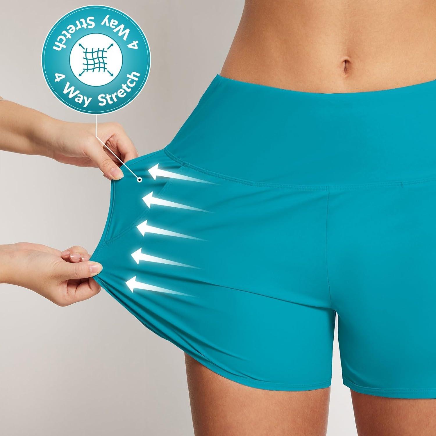 imagebaleaf Womens 3quot5quot7quot9quot High Waisted Swim Board Shorts Quick Dry Swimsuits Bottoms Trunks with PocketsAqua Blue