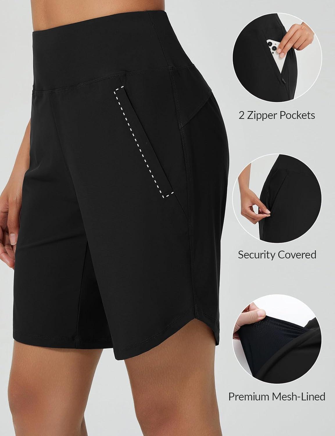 imagebaleaf Womens 3quot5quot7quot9quot High Waisted Swim Board Shorts Quick Dry Swimsuits Bottoms Trunks with PocketsBlack