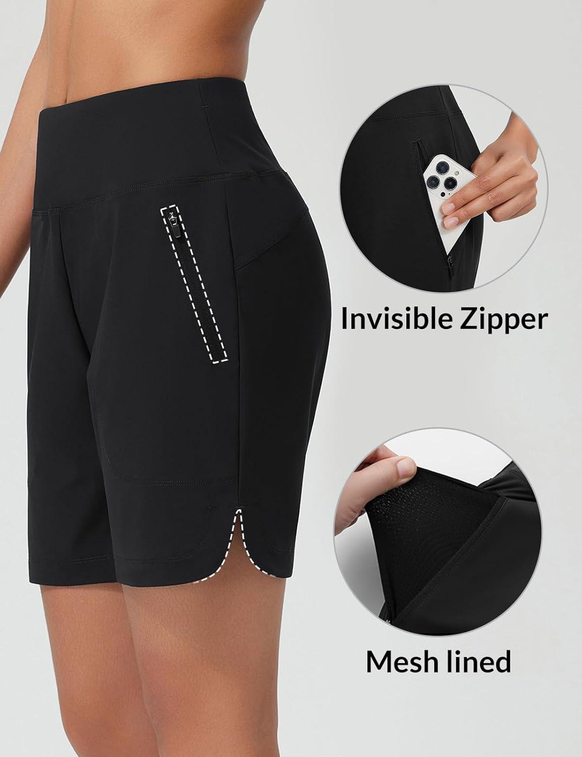 imagebaleaf Womens 3quot5quot7quot9quot High Waisted Swim Board Shorts Quick Dry Swimsuits Bottoms Trunks with PocketsBlack