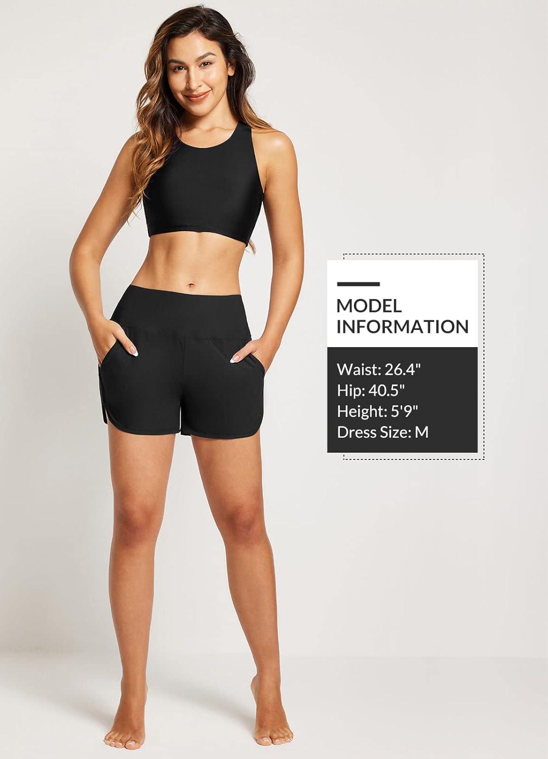 imagebaleaf Womens 3quot5quot7quot9quot High Waisted Swim Board Shorts Quick Dry Swimsuits Bottoms Trunks with PocketsBlack