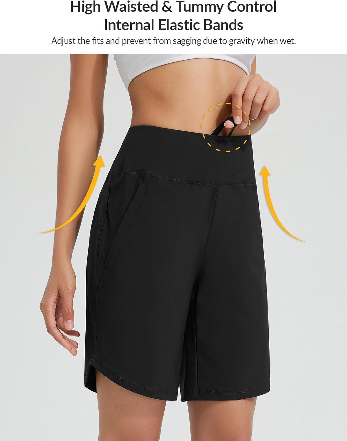 imagebaleaf Womens 3quot5quot7quot9quot High Waisted Swim Board Shorts Quick Dry Swimsuits Bottoms Trunks with PocketsBlack