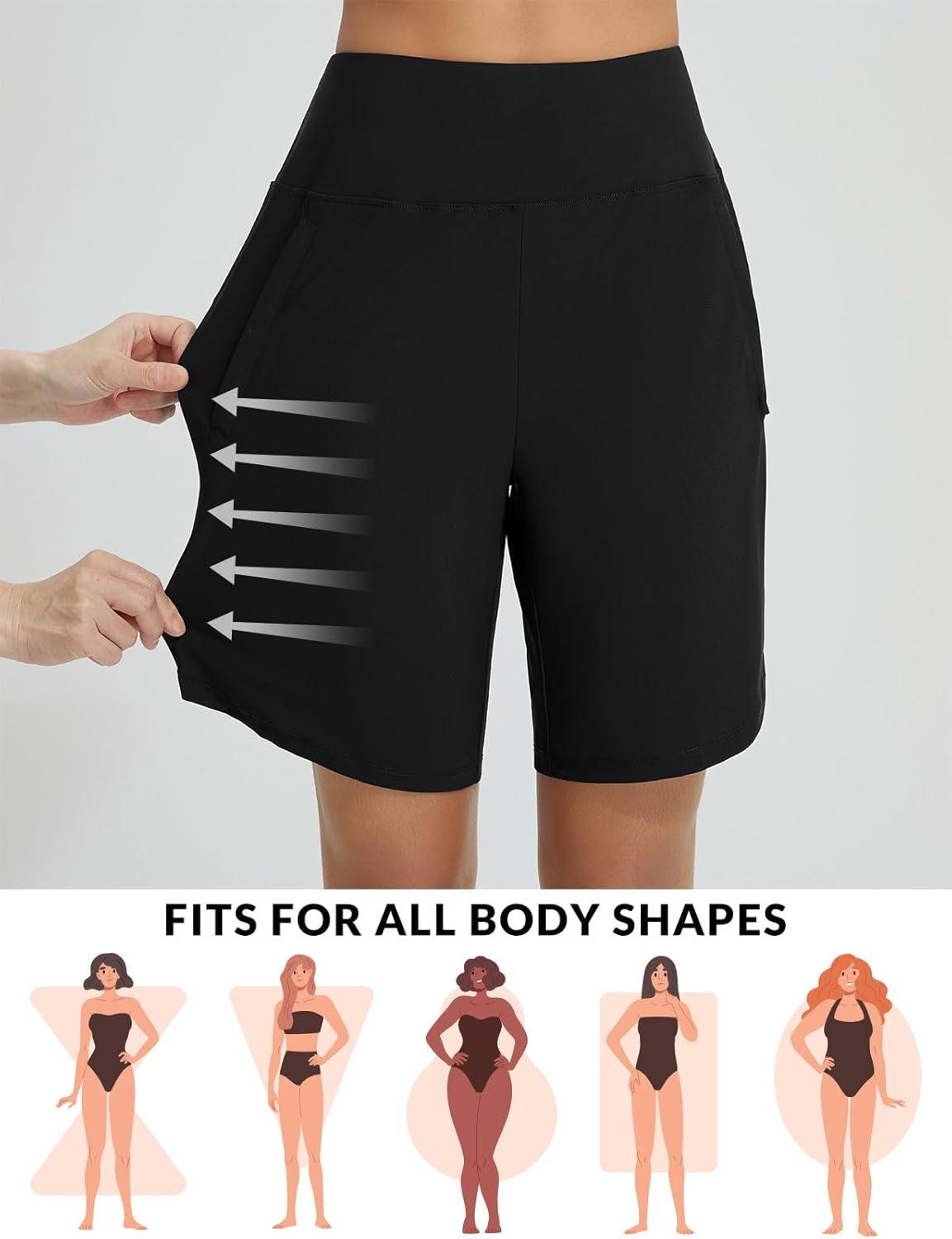 imagebaleaf Womens 3quot5quot7quot9quot High Waisted Swim Board Shorts Quick Dry Swimsuits Bottoms Trunks with PocketsBlack