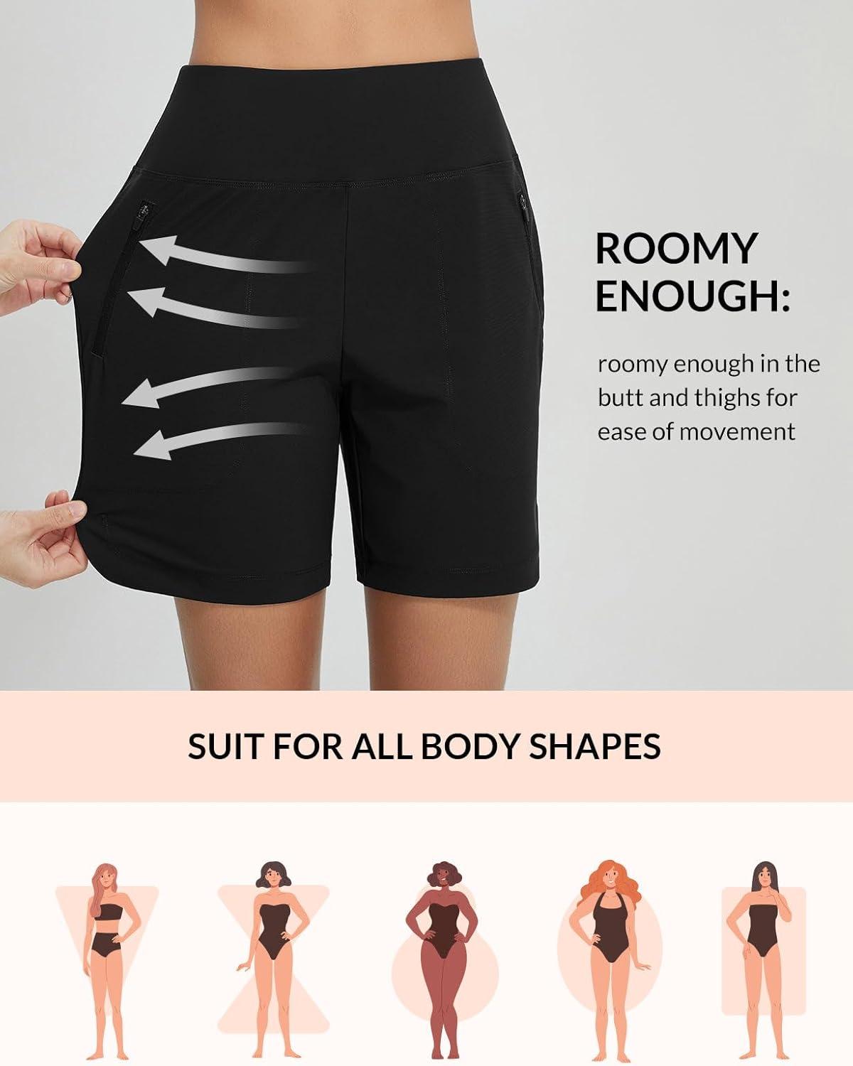 imagebaleaf Womens 3quot5quot7quot9quot High Waisted Swim Board Shorts Quick Dry Swimsuits Bottoms Trunks with PocketsBlack