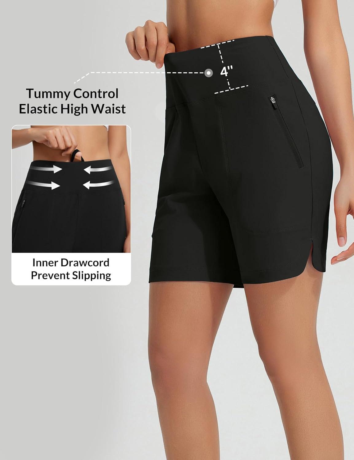 imagebaleaf Womens 3quot5quot7quot9quot High Waisted Swim Board Shorts Quick Dry Swimsuits Bottoms Trunks with PocketsBlack