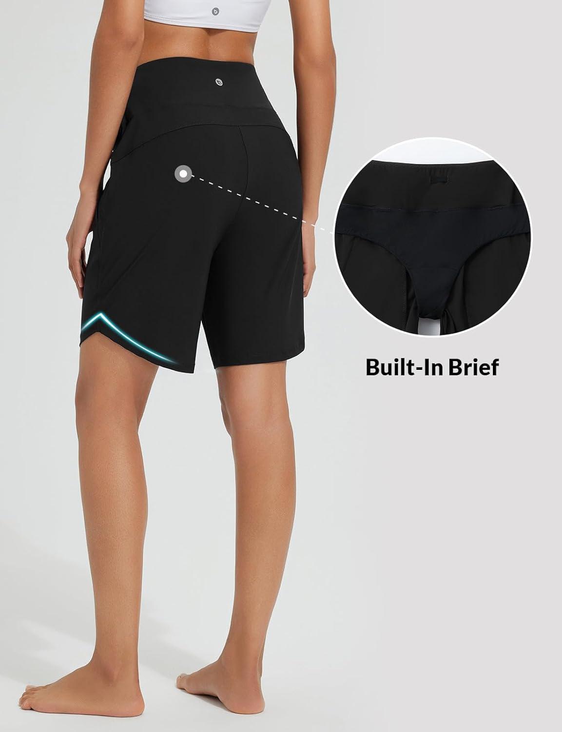 imagebaleaf Womens 3quot5quot7quot9quot High Waisted Swim Board Shorts Quick Dry Swimsuits Bottoms Trunks with PocketsBlack