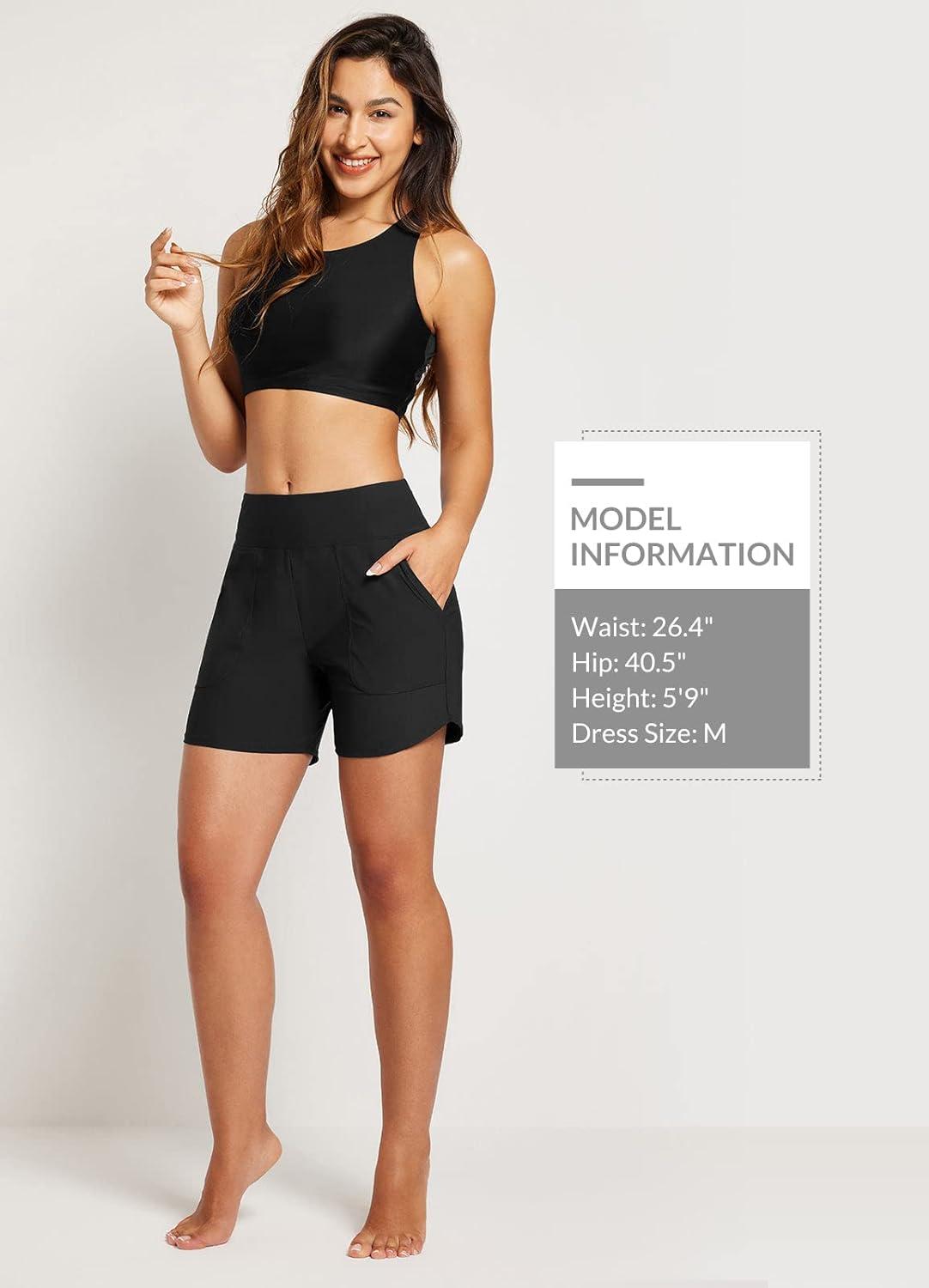 imagebaleaf Womens 3quot5quot7quot9quot High Waisted Swim Board Shorts Quick Dry Swimsuits Bottoms Trunks with PocketsBlack