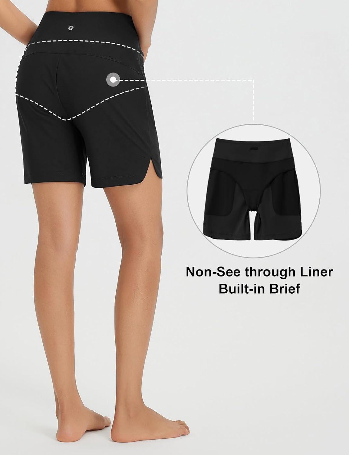 imagebaleaf Womens 3quot5quot7quot9quot High Waisted Swim Board Shorts Quick Dry Swimsuits Bottoms Trunks with PocketsBlack