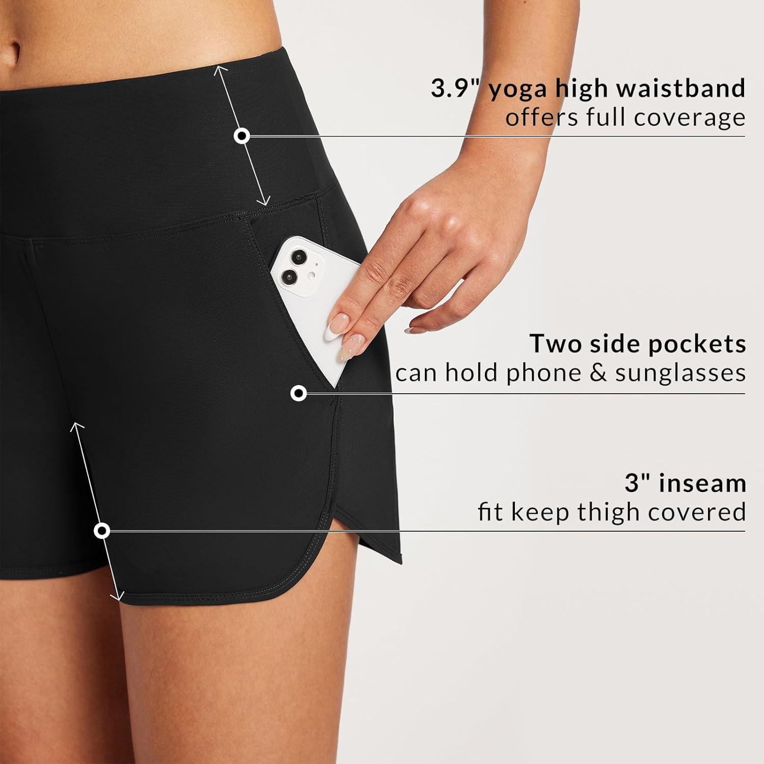 imagebaleaf Womens 3quot5quot7quot9quot High Waisted Swim Board Shorts Quick Dry Swimsuits Bottoms Trunks with PocketsBlack