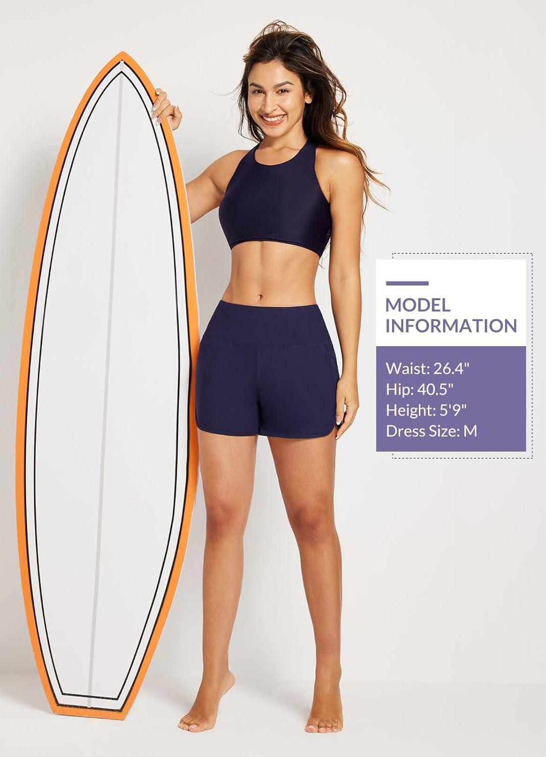 imagebaleaf Womens 3quot5quot7quot9quot High Waisted Swim Board Shorts Quick Dry Swimsuits Bottoms Trunks with PocketsDark Blue