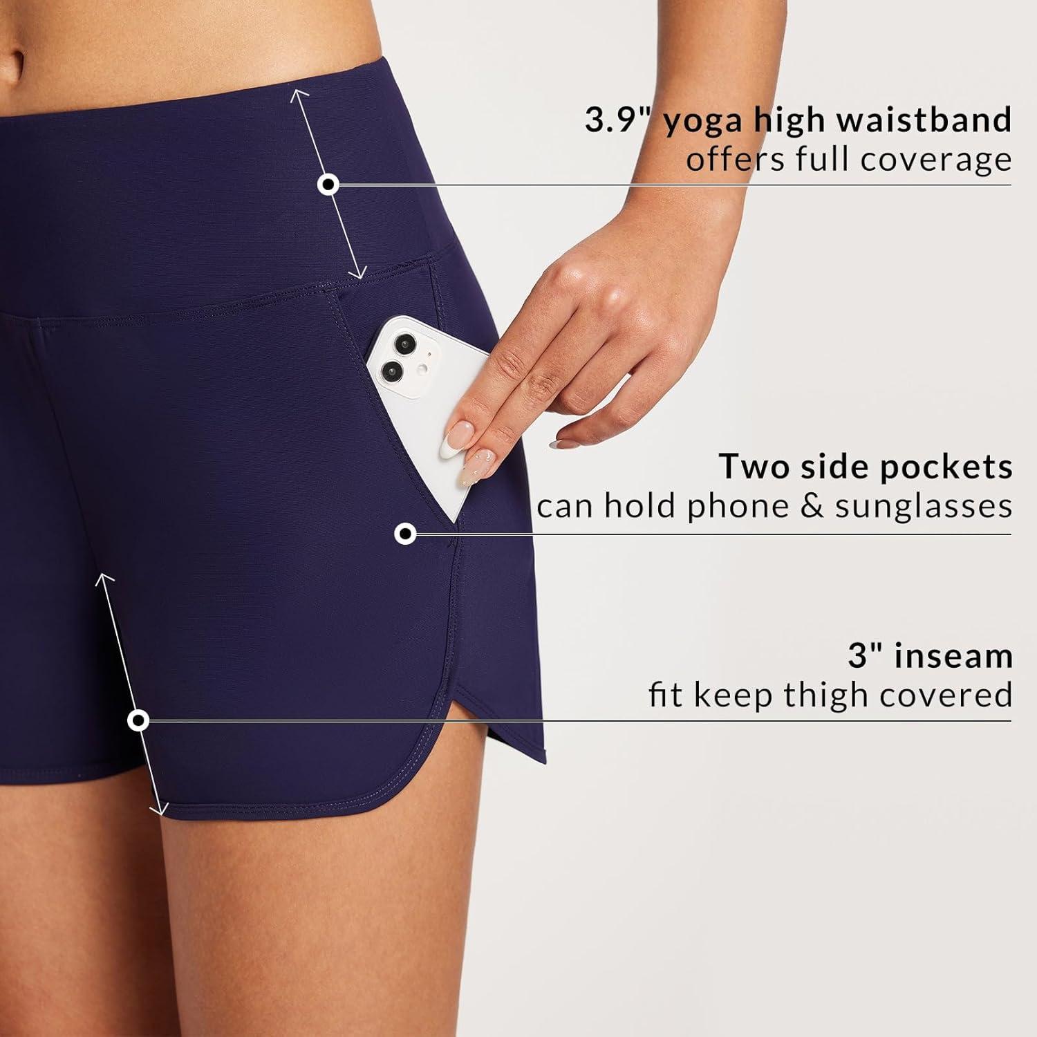 imagebaleaf Womens 3quot5quot7quot9quot High Waisted Swim Board Shorts Quick Dry Swimsuits Bottoms Trunks with PocketsDark Blue