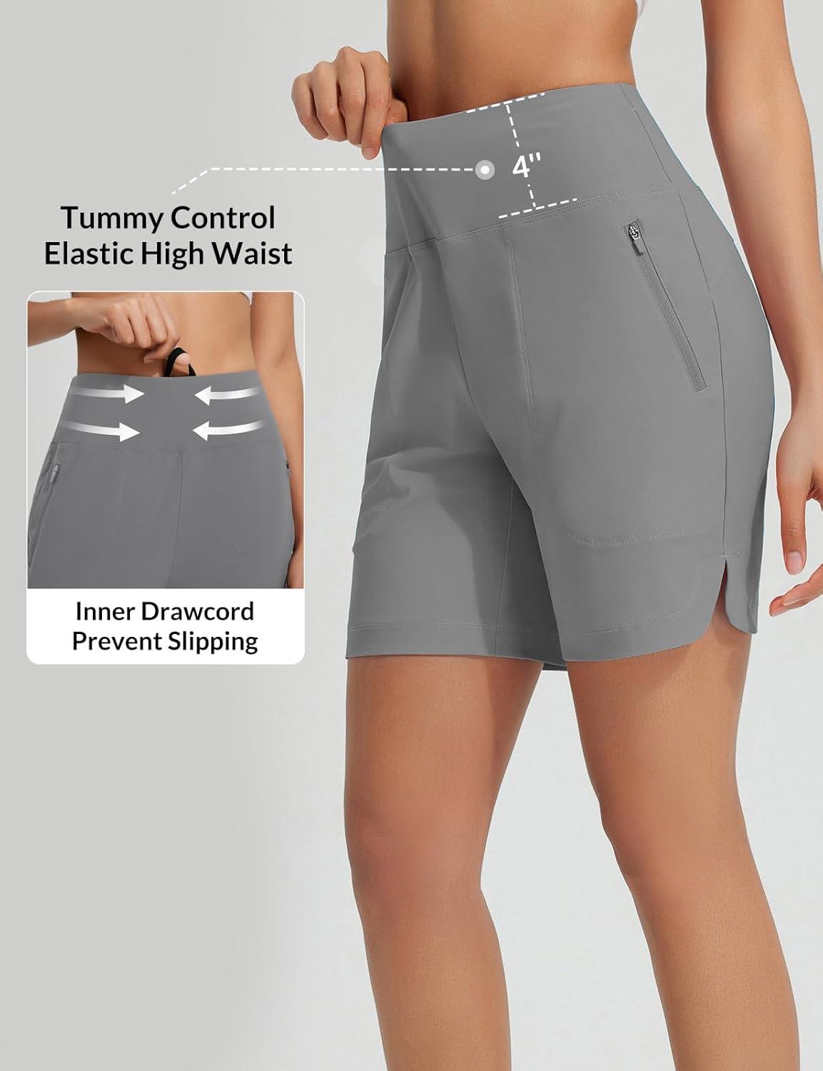 imagebaleaf Womens 3quot5quot7quot9quot High Waisted Swim Board Shorts Quick Dry Swimsuits Bottoms Trunks with PocketsDark Gray