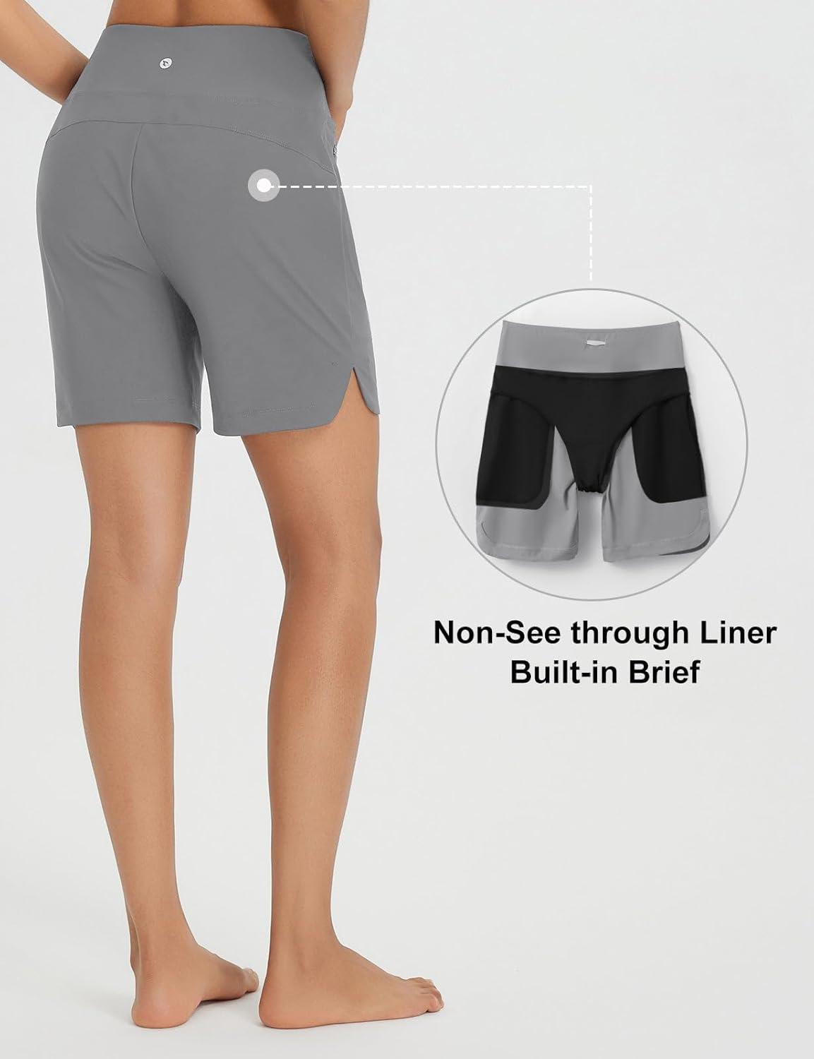 imagebaleaf Womens 3quot5quot7quot9quot High Waisted Swim Board Shorts Quick Dry Swimsuits Bottoms Trunks with PocketsDark Gray