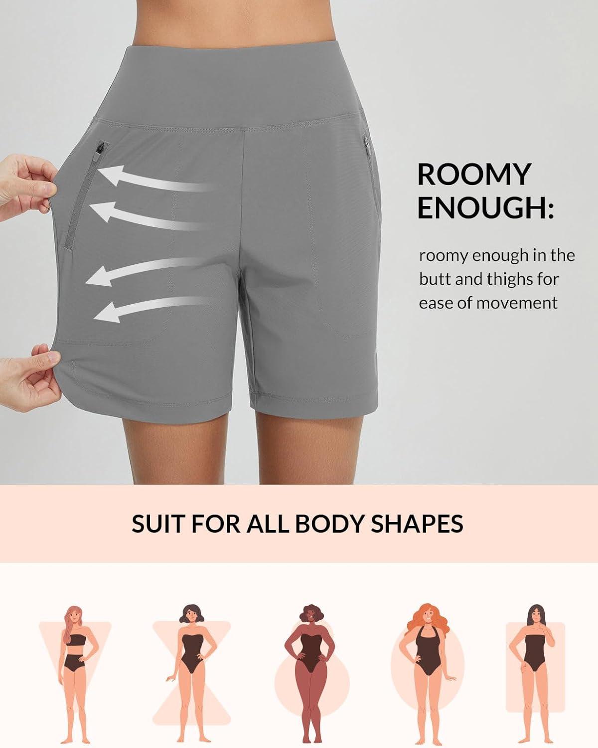 imagebaleaf Womens 3quot5quot7quot9quot High Waisted Swim Board Shorts Quick Dry Swimsuits Bottoms Trunks with PocketsDark Gray