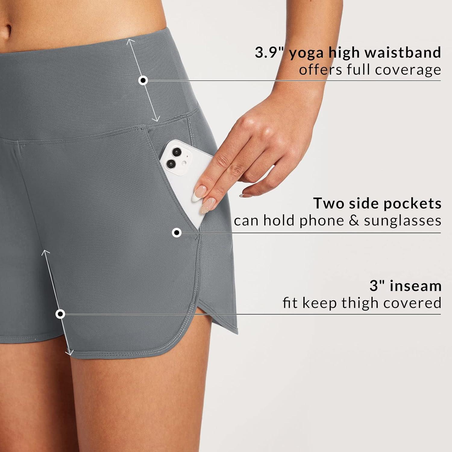 imagebaleaf Womens 3quot5quot7quot9quot High Waisted Swim Board Shorts Quick Dry Swimsuits Bottoms Trunks with PocketsDark Grey