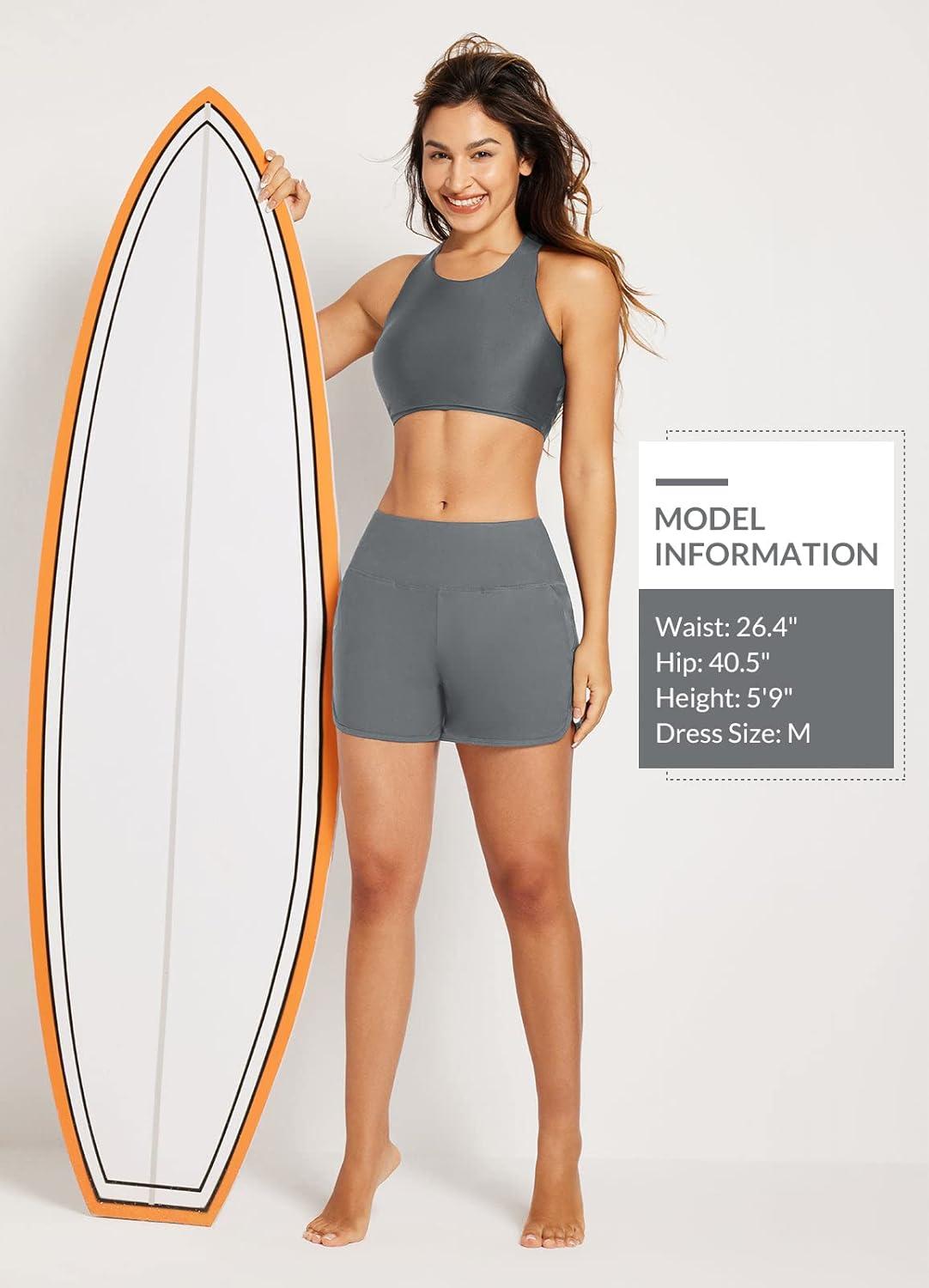 imagebaleaf Womens 3quot5quot7quot9quot High Waisted Swim Board Shorts Quick Dry Swimsuits Bottoms Trunks with PocketsDark Grey