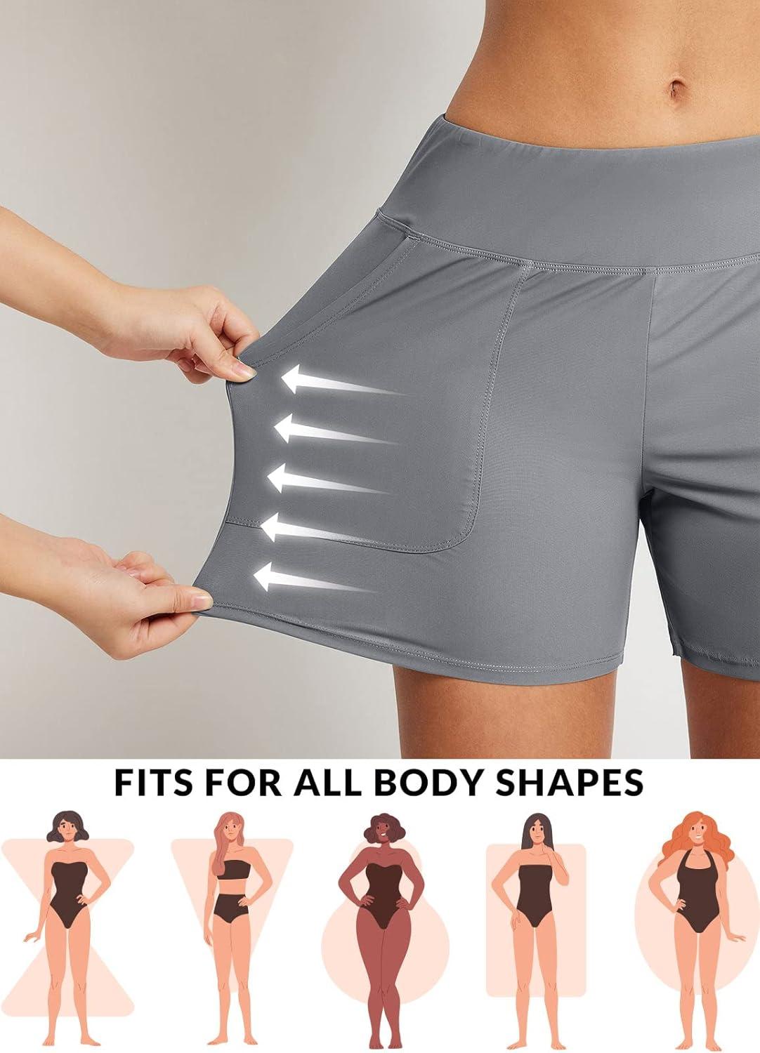 imagebaleaf Womens 3quot5quot7quot9quot High Waisted Swim Board Shorts Quick Dry Swimsuits Bottoms Trunks with PocketsDark Grey