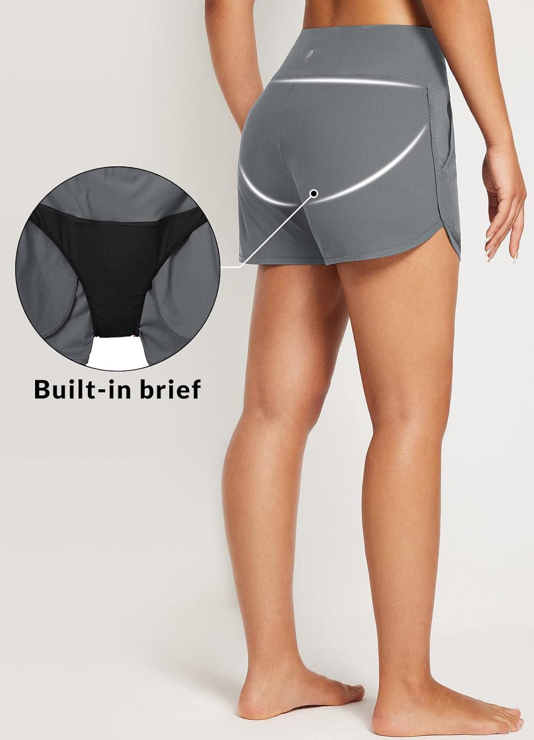 imagebaleaf Womens 3quot5quot7quot9quot High Waisted Swim Board Shorts Quick Dry Swimsuits Bottoms Trunks with PocketsDark Grey