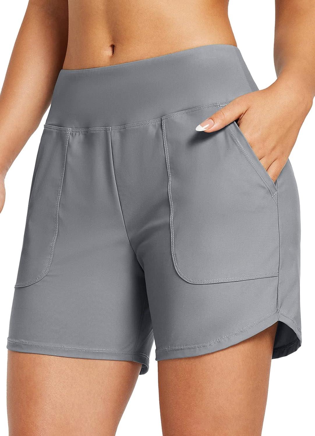 imagebaleaf Womens 3quot5quot7quot9quot High Waisted Swim Board Shorts Quick Dry Swimsuits Bottoms Trunks with PocketsDark Grey