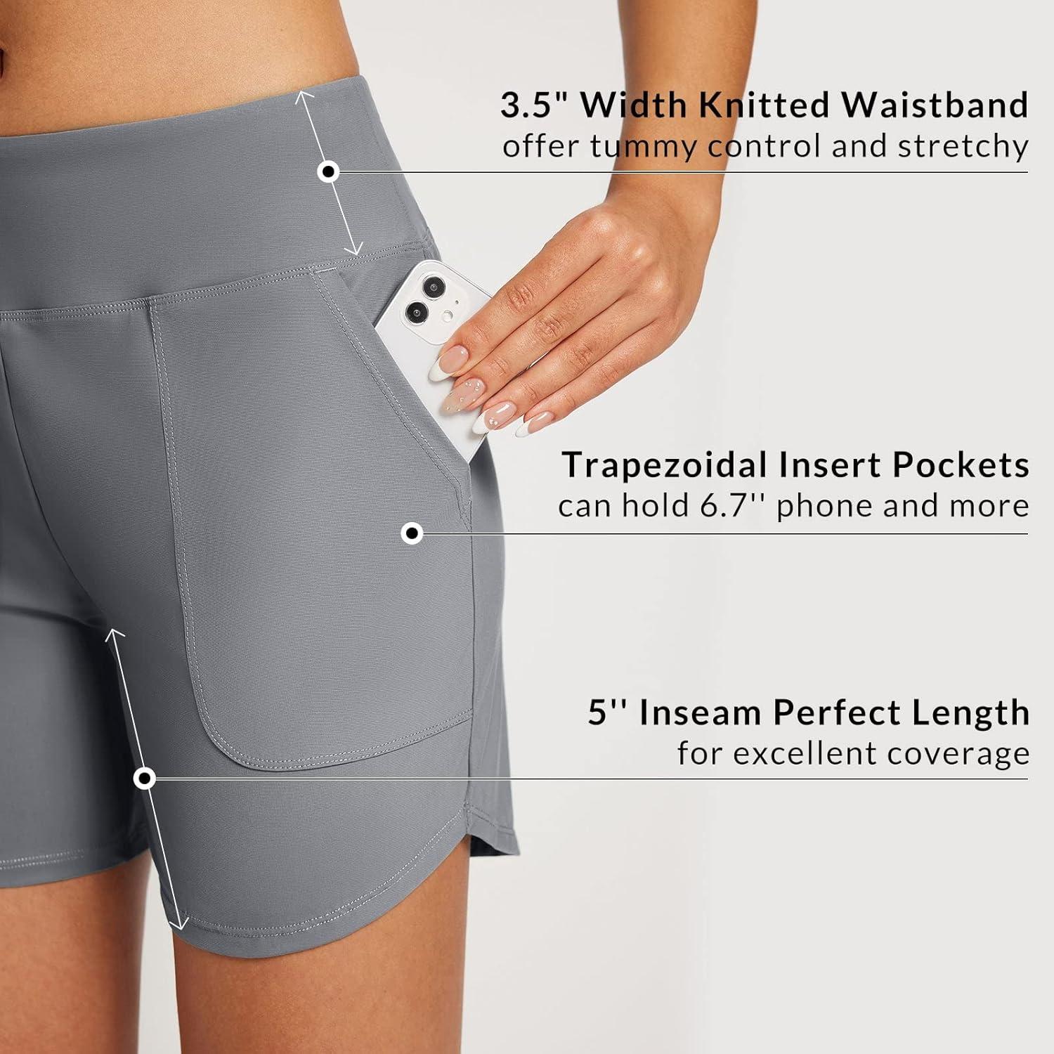 imagebaleaf Womens 3quot5quot7quot9quot High Waisted Swim Board Shorts Quick Dry Swimsuits Bottoms Trunks with PocketsDark Grey