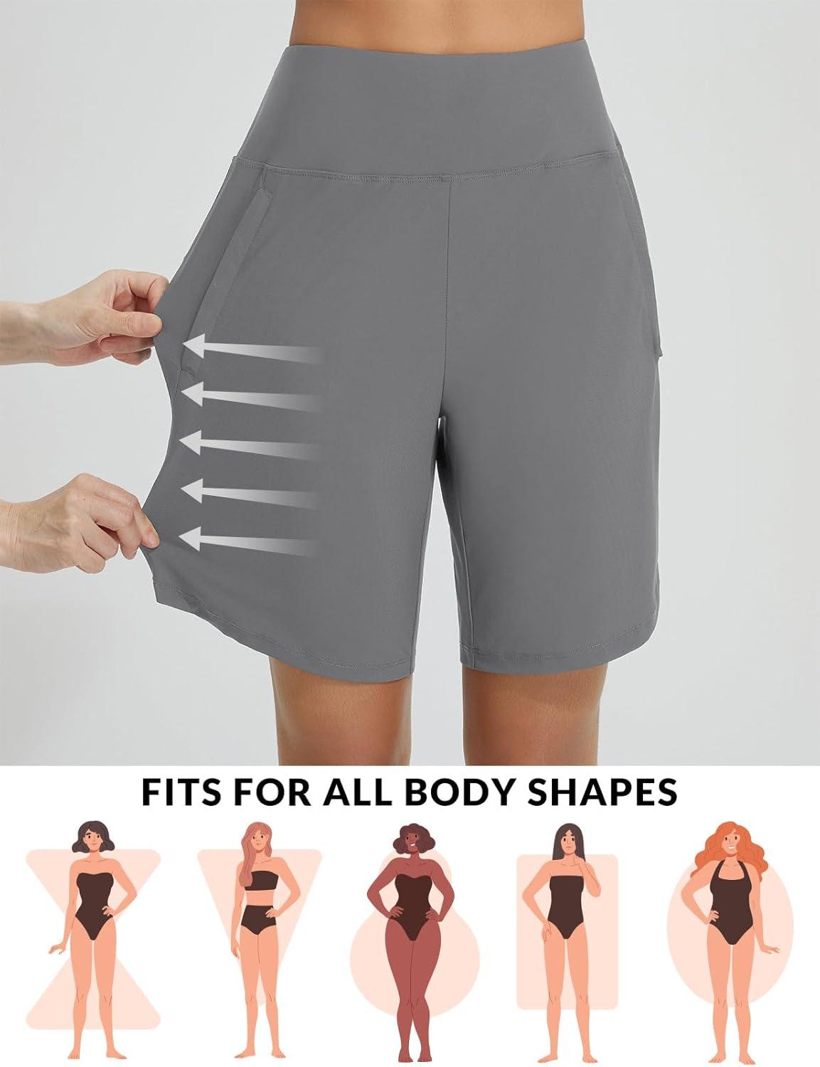 imagebaleaf Womens 3quot5quot7quot9quot High Waisted Swim Board Shorts Quick Dry Swimsuits Bottoms Trunks with PocketsDark Grey