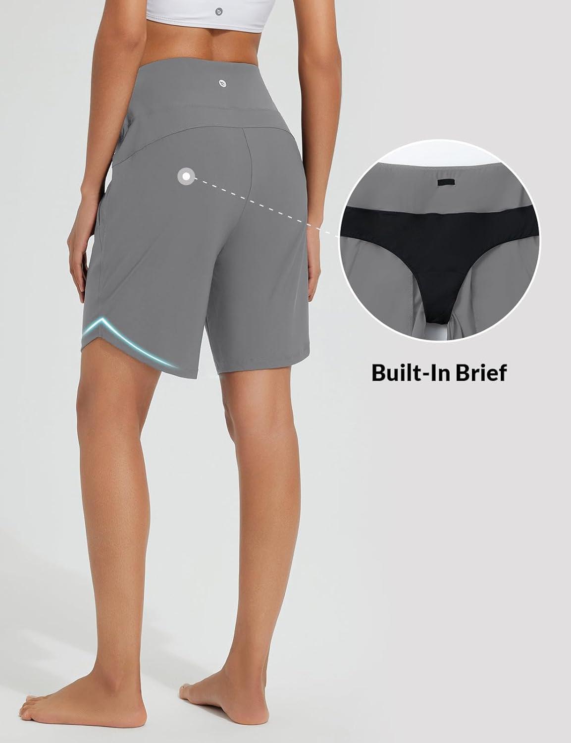 imagebaleaf Womens 3quot5quot7quot9quot High Waisted Swim Board Shorts Quick Dry Swimsuits Bottoms Trunks with PocketsDark Grey