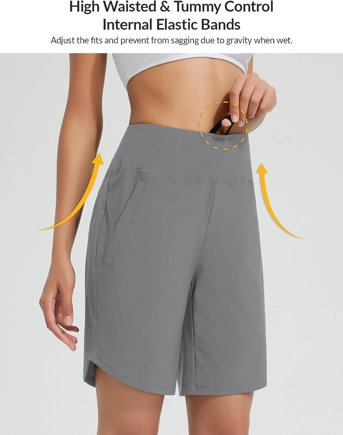 imagebaleaf Womens 3quot5quot7quot9quot High Waisted Swim Board Shorts Quick Dry Swimsuits Bottoms Trunks with PocketsDark Grey