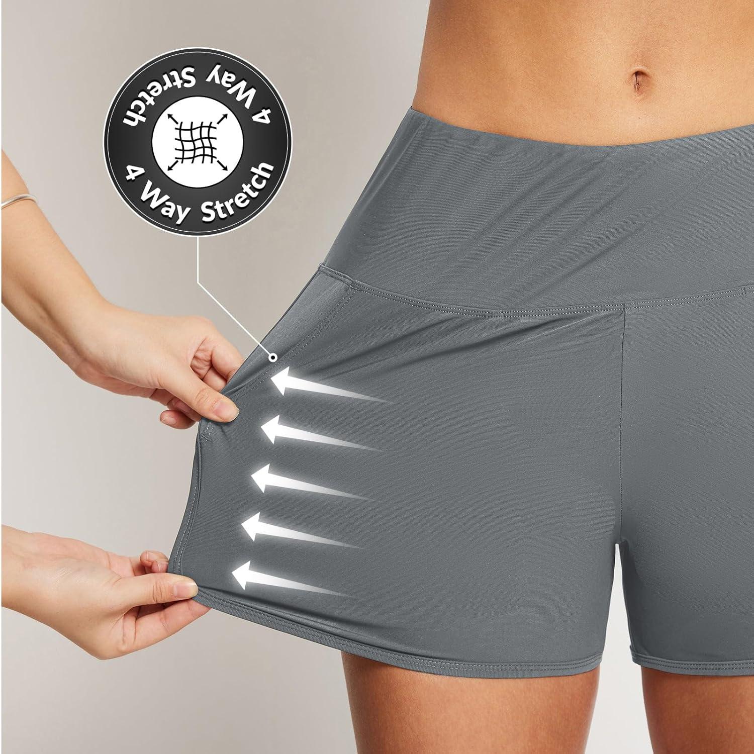 imagebaleaf Womens 3quot5quot7quot9quot High Waisted Swim Board Shorts Quick Dry Swimsuits Bottoms Trunks with PocketsDark Grey
