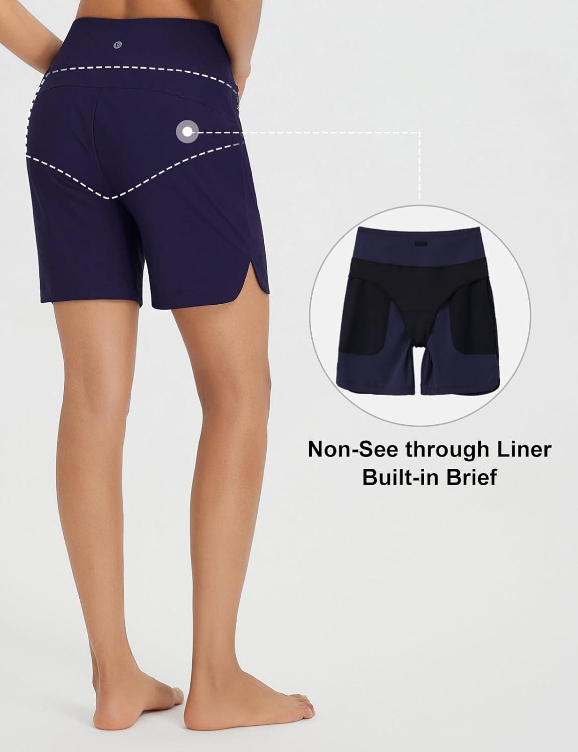 imagebaleaf Womens 3quot5quot7quot9quot High Waisted Swim Board Shorts Quick Dry Swimsuits Bottoms Trunks with PocketsNavy Blue