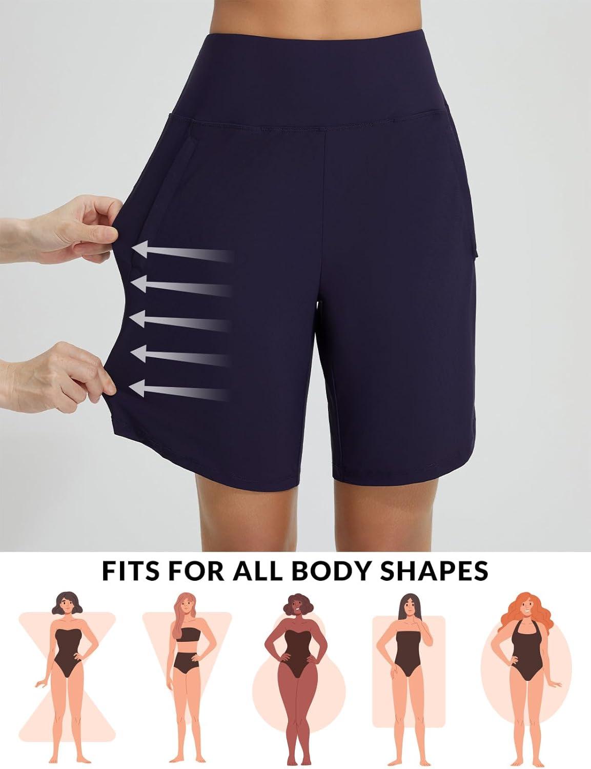 imagebaleaf Womens 3quot5quot7quot9quot High Waisted Swim Board Shorts Quick Dry Swimsuits Bottoms Trunks with PocketsNavy Blue