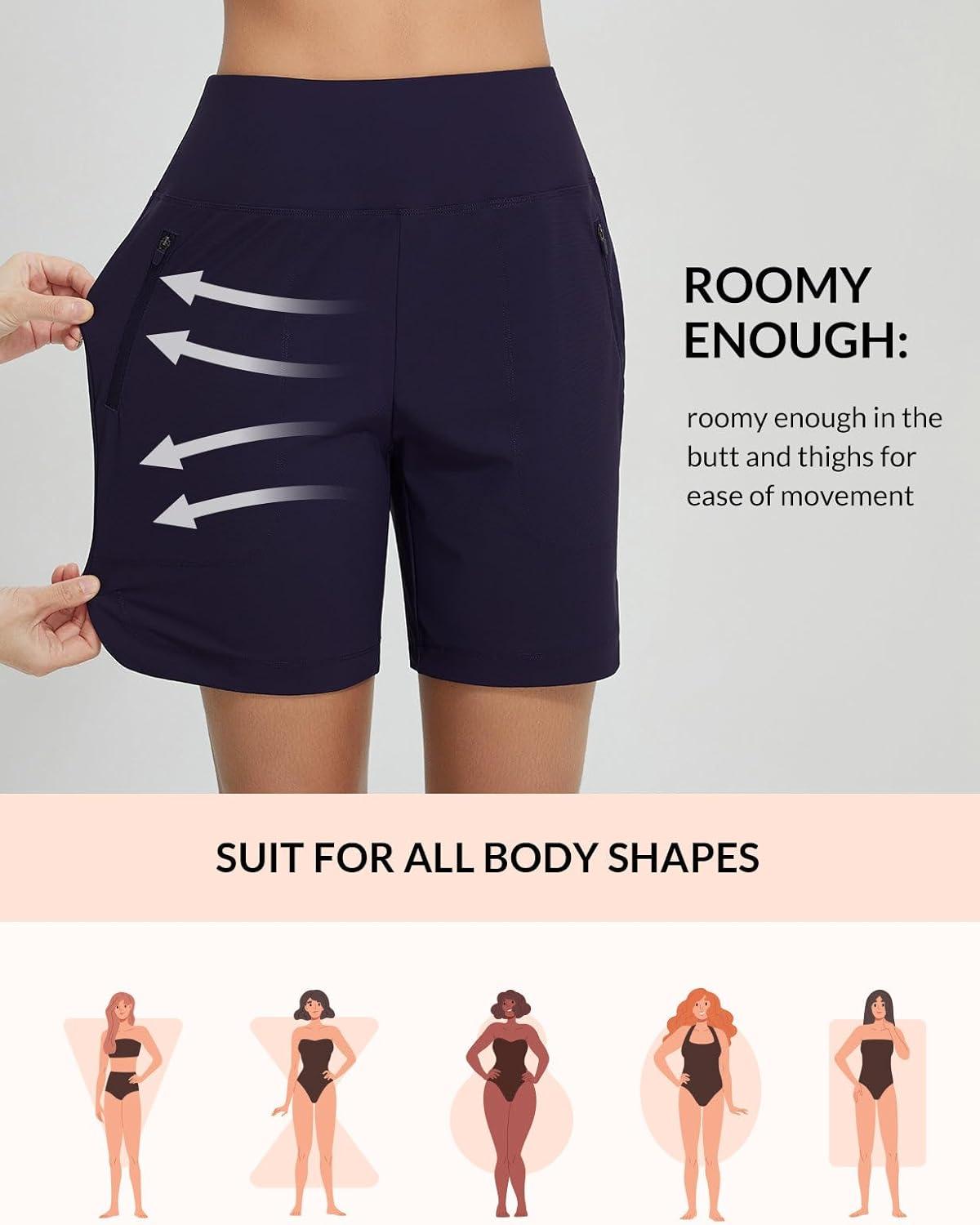 imagebaleaf Womens 3quot5quot7quot9quot High Waisted Swim Board Shorts Quick Dry Swimsuits Bottoms Trunks with PocketsNavy Blue