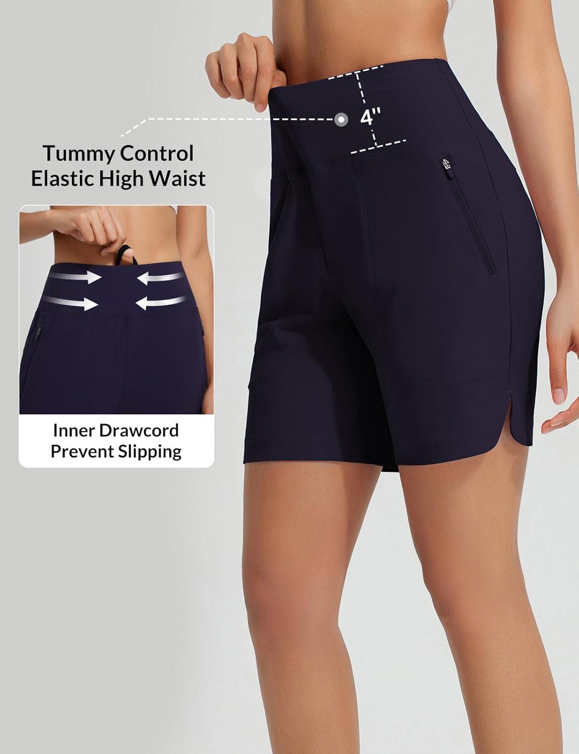 imagebaleaf Womens 3quot5quot7quot9quot High Waisted Swim Board Shorts Quick Dry Swimsuits Bottoms Trunks with PocketsNavy Blue