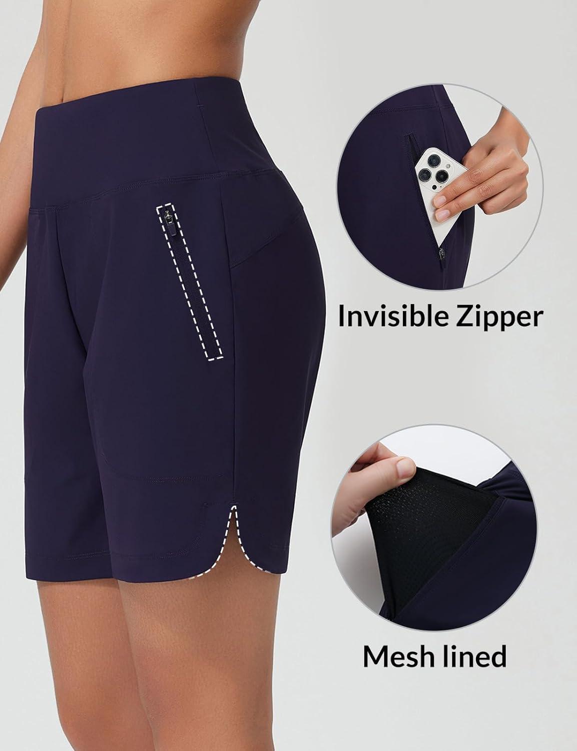 imagebaleaf Womens 3quot5quot7quot9quot High Waisted Swim Board Shorts Quick Dry Swimsuits Bottoms Trunks with PocketsNavy Blue