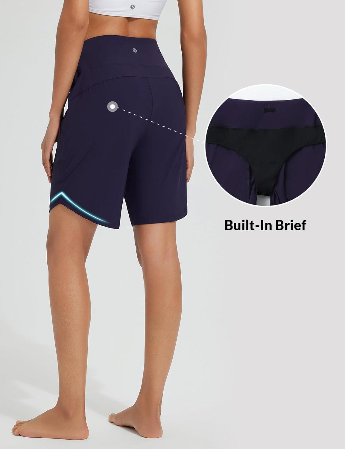 imagebaleaf Womens 3quot5quot7quot9quot High Waisted Swim Board Shorts Quick Dry Swimsuits Bottoms Trunks with PocketsNavy Blue