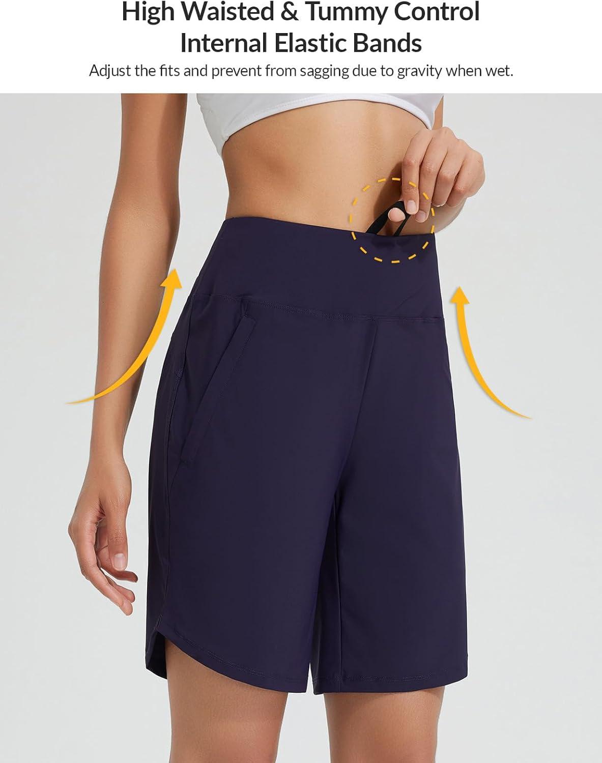 imagebaleaf Womens 3quot5quot7quot9quot High Waisted Swim Board Shorts Quick Dry Swimsuits Bottoms Trunks with PocketsNavy Blue