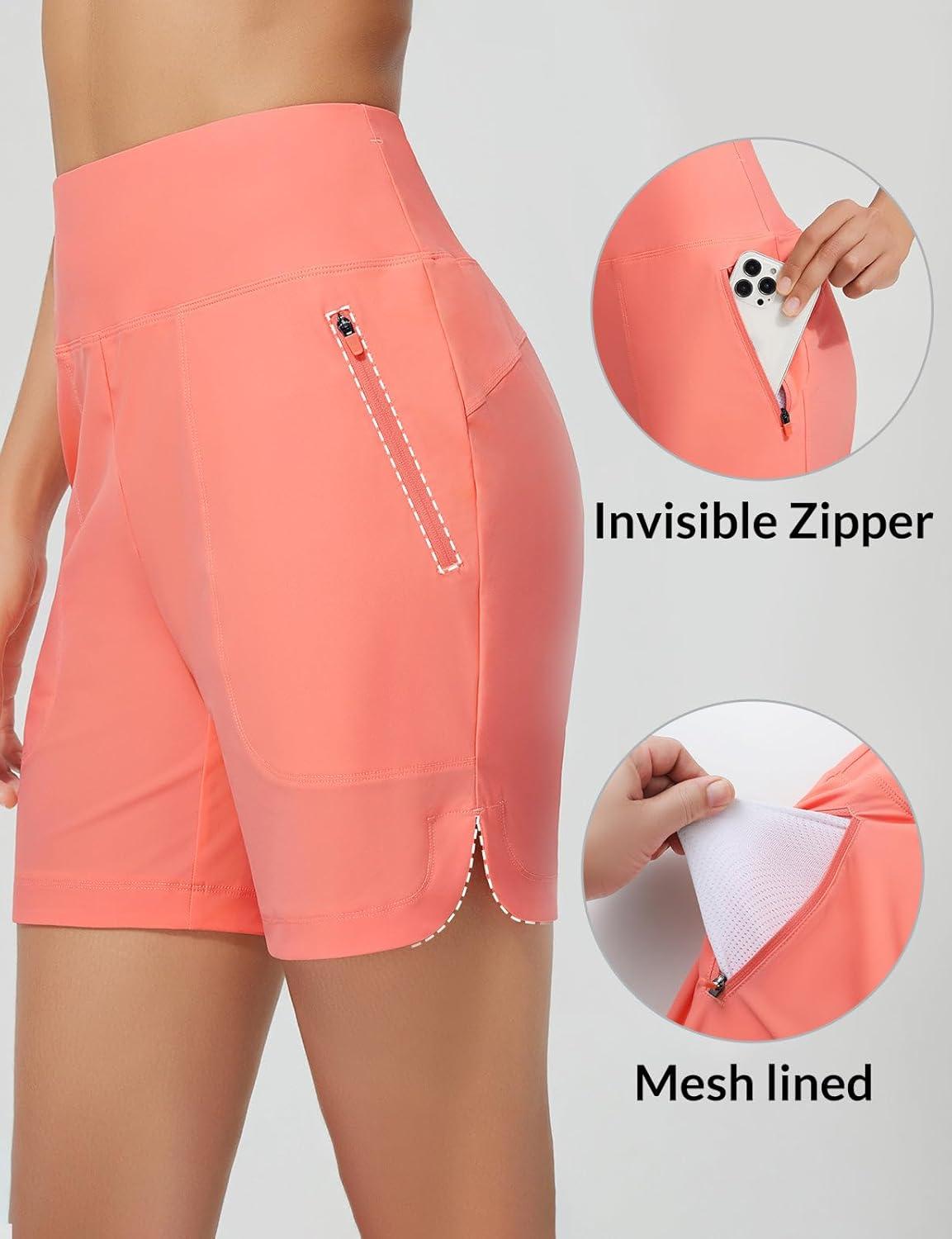 imagebaleaf Womens 3quot5quot7quot9quot High Waisted Swim Board Shorts Quick Dry Swimsuits Bottoms Trunks with PocketsPink