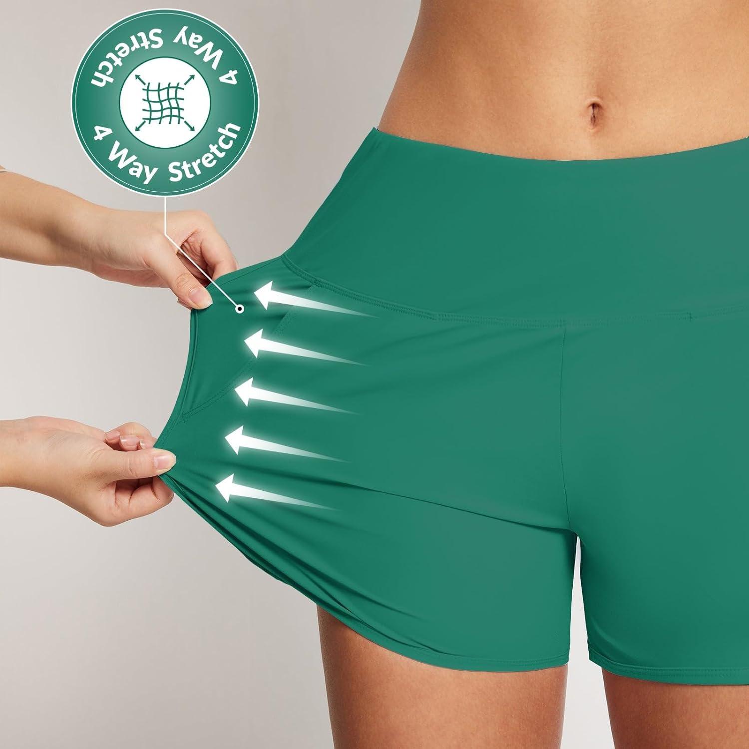 imagebaleaf Womens 3quot5quot7quot9quot High Waisted Swim Board Shorts Quick Dry Swimsuits Bottoms Trunks with PocketsTurquoise