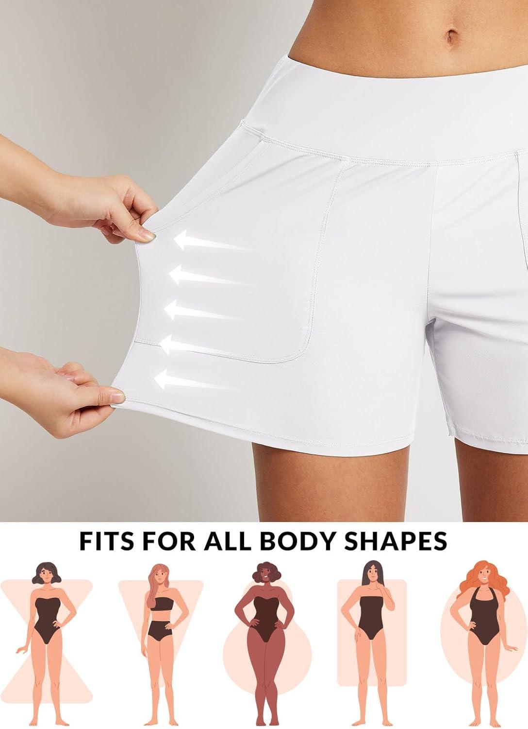 imagebaleaf Womens 3quot5quot7quot9quot High Waisted Swim Board Shorts Quick Dry Swimsuits Bottoms Trunks with PocketsWhite