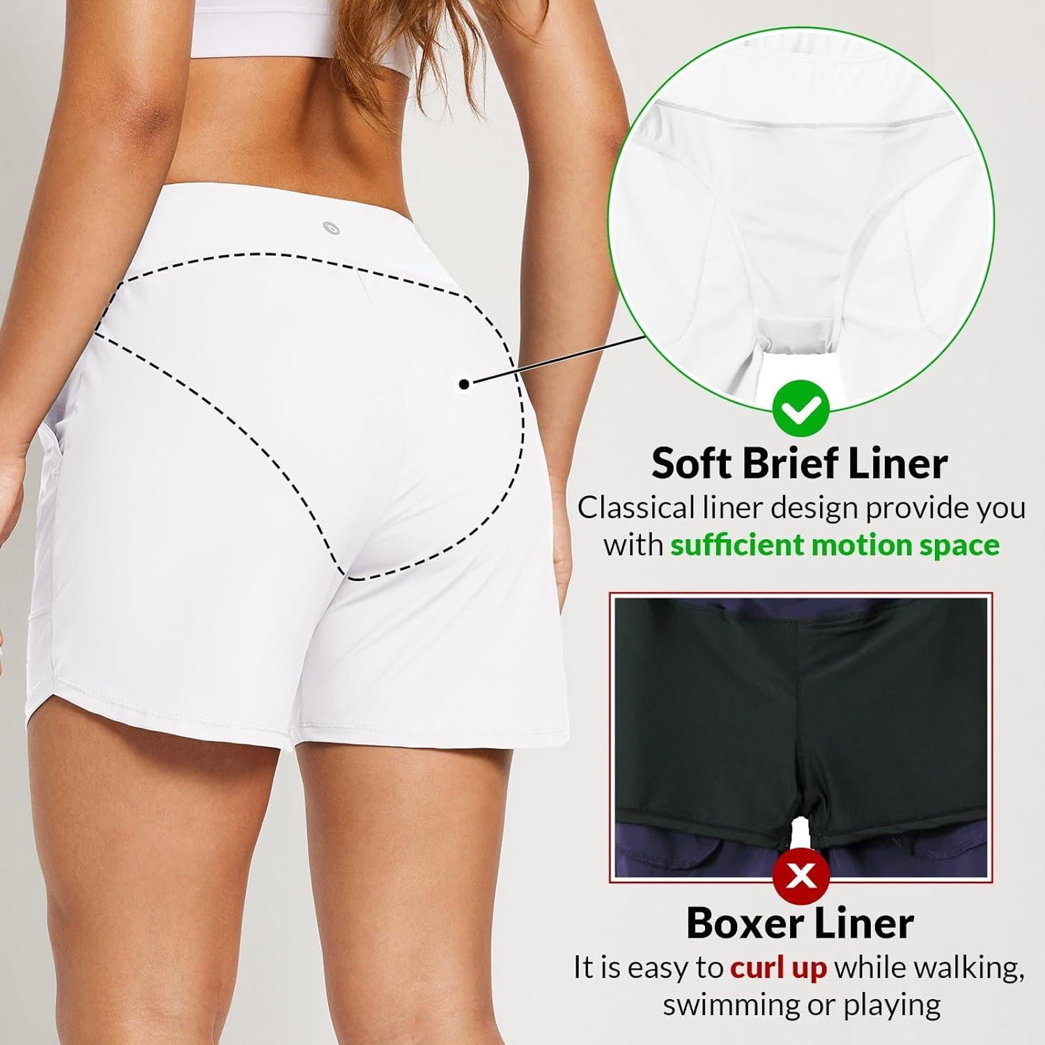 imagebaleaf Womens 3quot5quot7quot9quot High Waisted Swim Board Shorts Quick Dry Swimsuits Bottoms Trunks with PocketsWhite