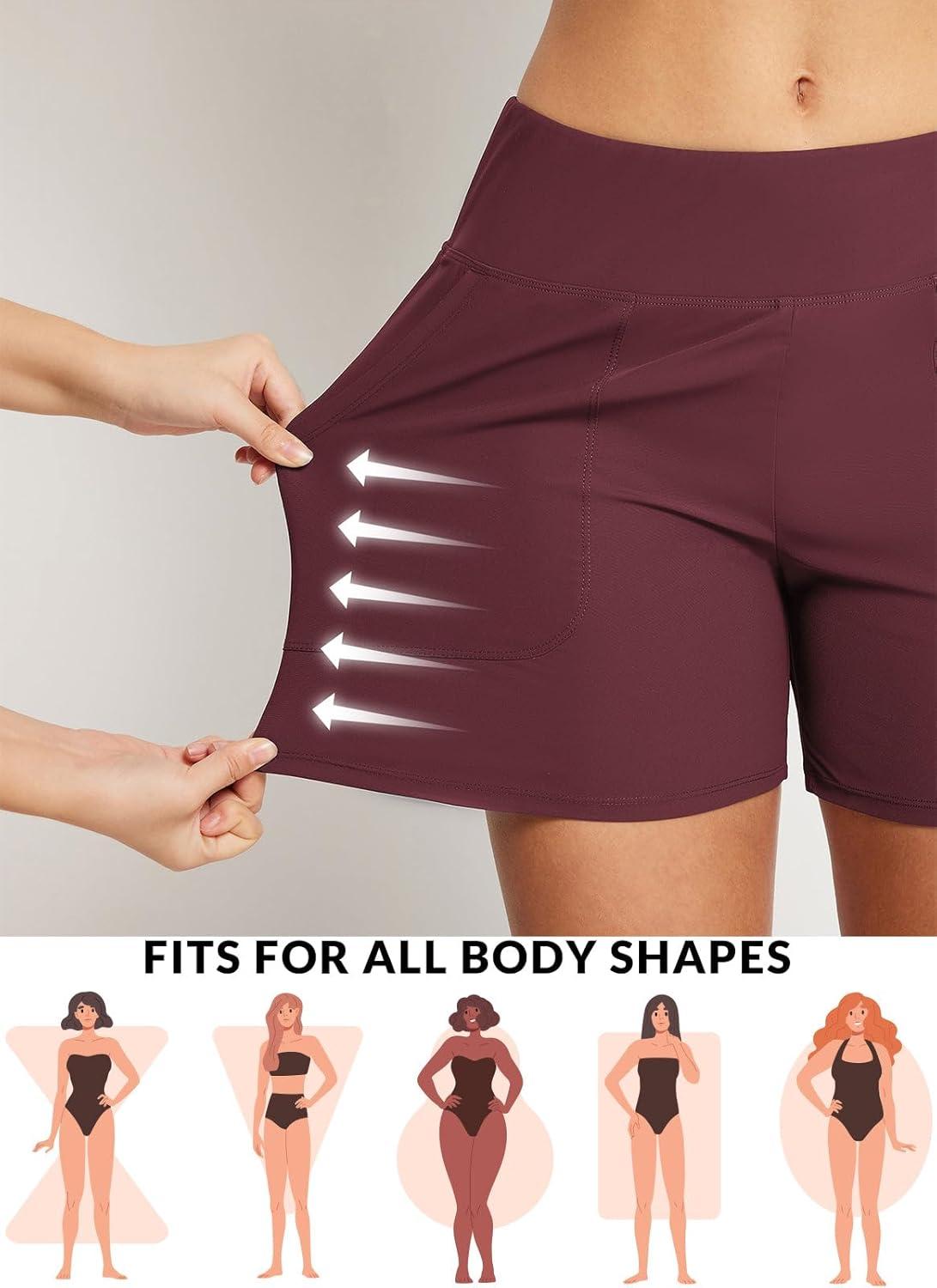 imagebaleaf Womens 3quot5quot7quot9quot High Waisted Swim Board Shorts Quick Dry Swimsuits Bottoms Trunks with PocketsWine