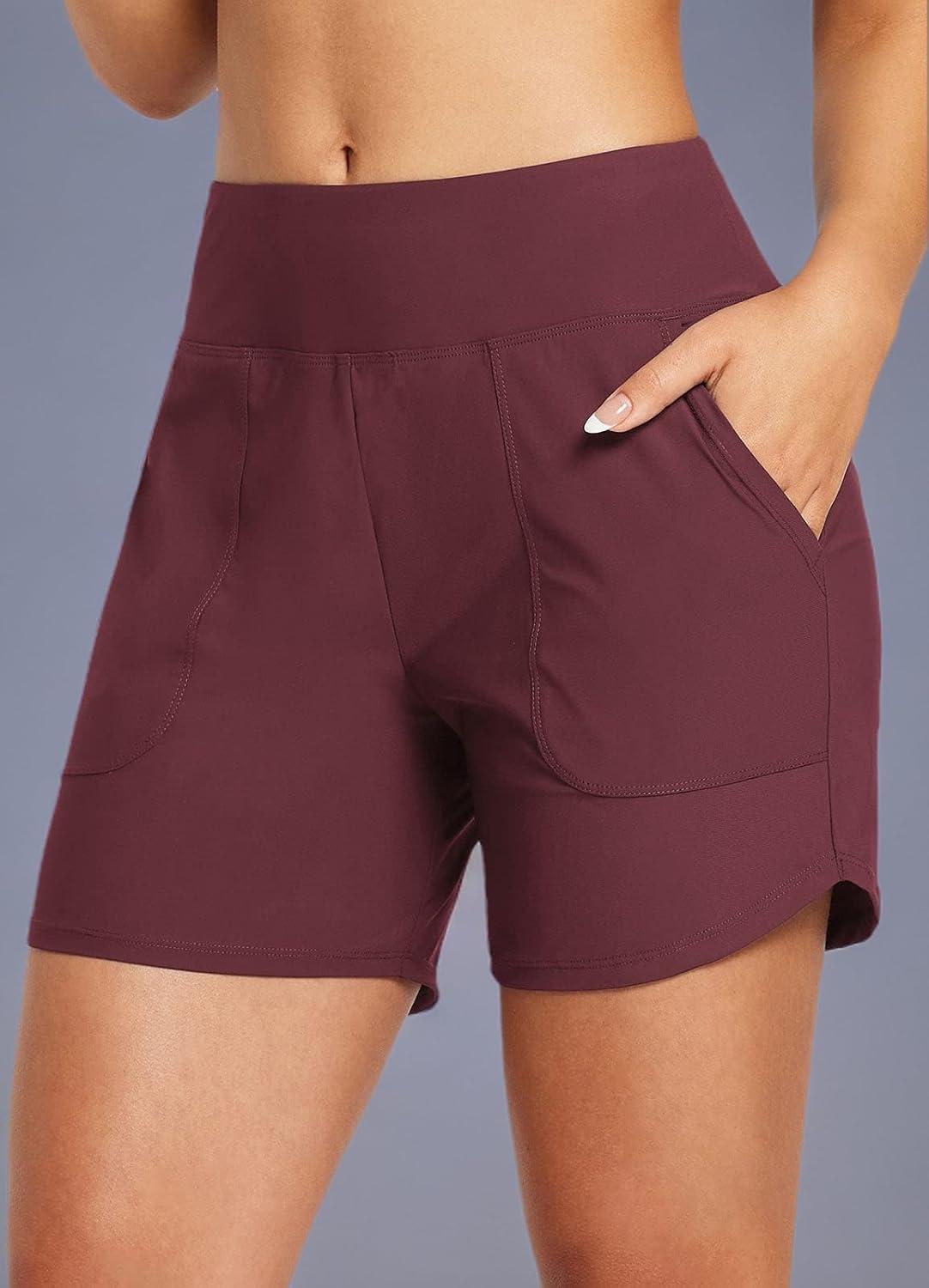 imagebaleaf Womens 3quot5quot7quot9quot High Waisted Swim Board Shorts Quick Dry Swimsuits Bottoms Trunks with PocketsWine