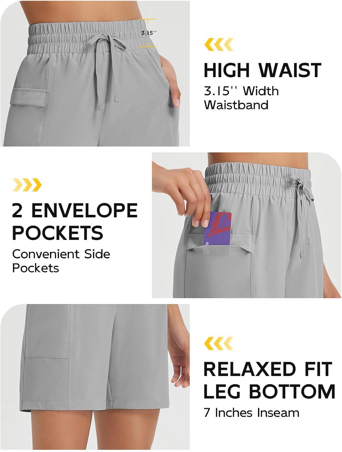 imagebaleaf Womens 7quot Athletic Shorts Quick Dry Running Workout Lightweight High Waisted Long Shorts with PocketsGray